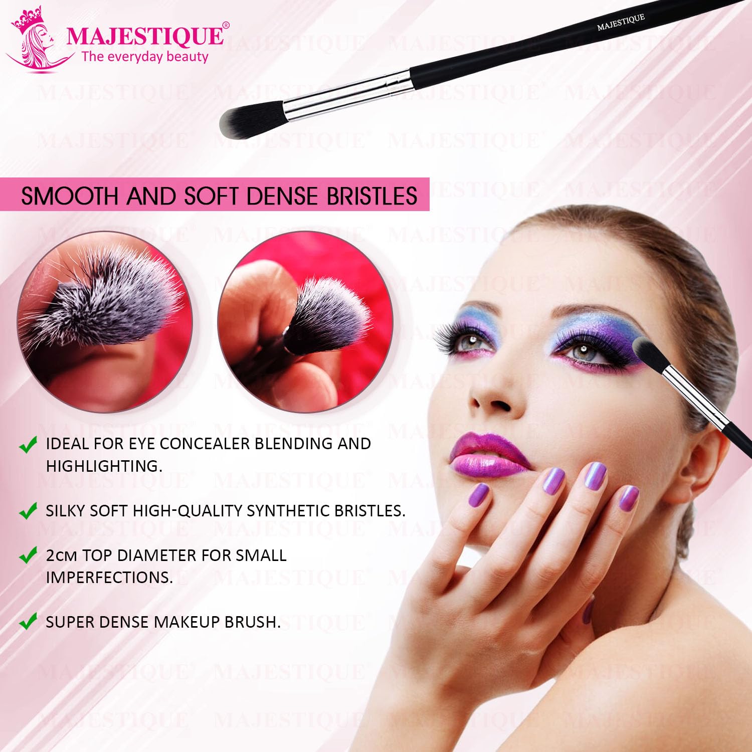 Majestique Professional Blending Eyeshadow Makeup Brush - Soft Synthetic Hair Bristles for Precision Blending & Buffing Harsh Lines | Perfect for Women & Girls | Ideal for Everyday Makeup, Smokey Eyes & Professional Makeup Looks