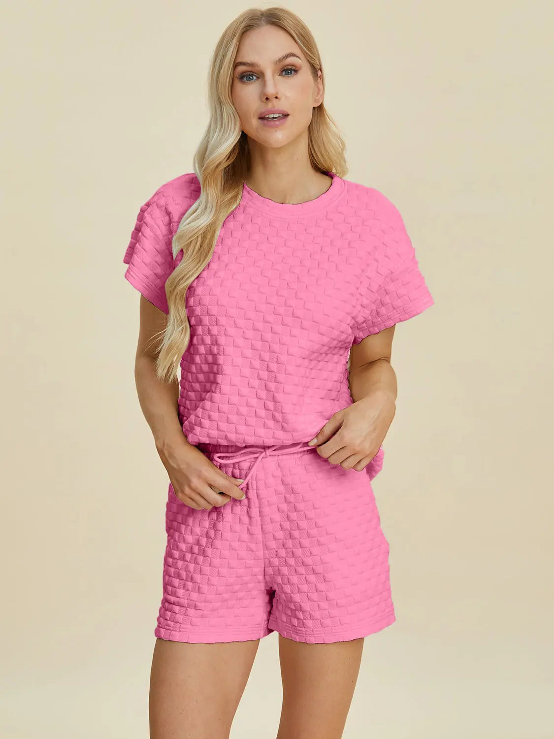 Double Take Full Size Texture T-Shirt and Shorts Set for Men - Comfortable Cotton Outfit for Casual Wear, Gym, and Lounge