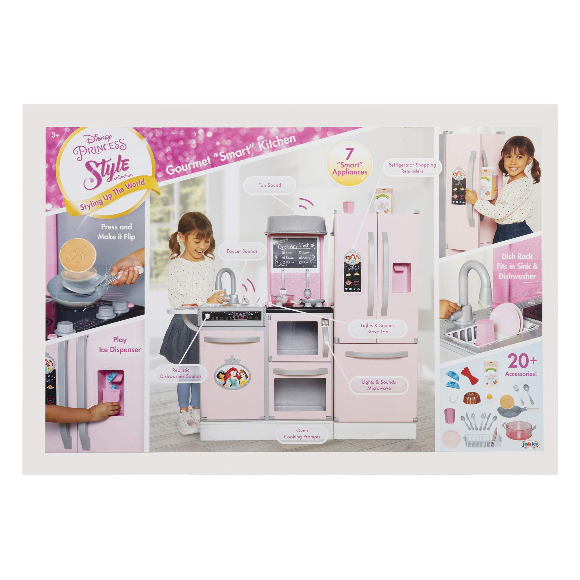 Disney Princess Style Gourmet Smart Kitchen Playset with Lights & Sounds - 20+ Accessories for Kids, Pink | Pretend Play Cooking Toy for Girls Ages 3-6 | Birthday Gift Idea & Interactive Role Play Kitchen Set