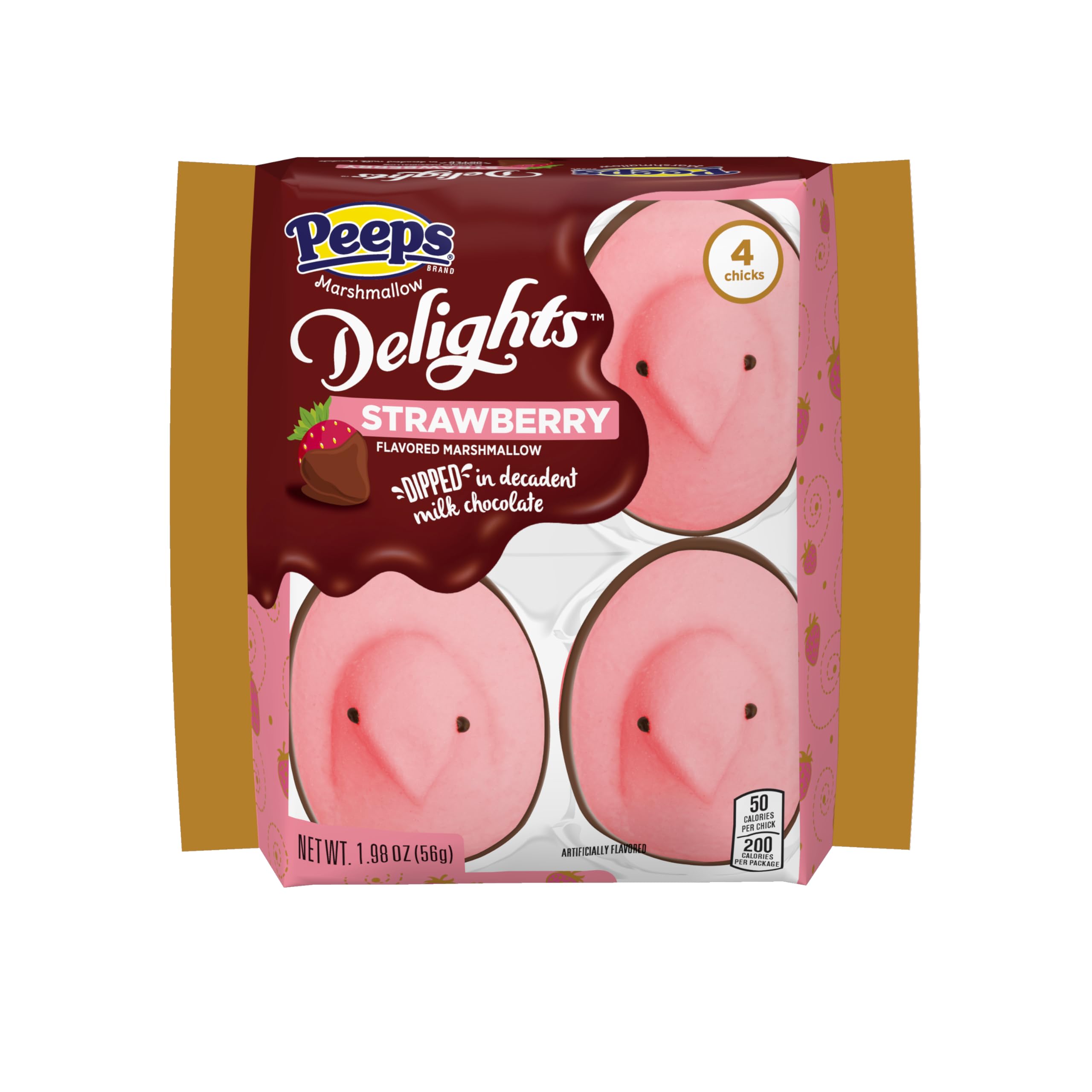 Peeps Easter Milk Chocolate Dipped Strawberry Flavored Marshmallow Chicks - Gluten Free Easter Candy - 1.98oz (4 Count) - Perfect for Easter Baskets, Party Favors & Holiday Treats