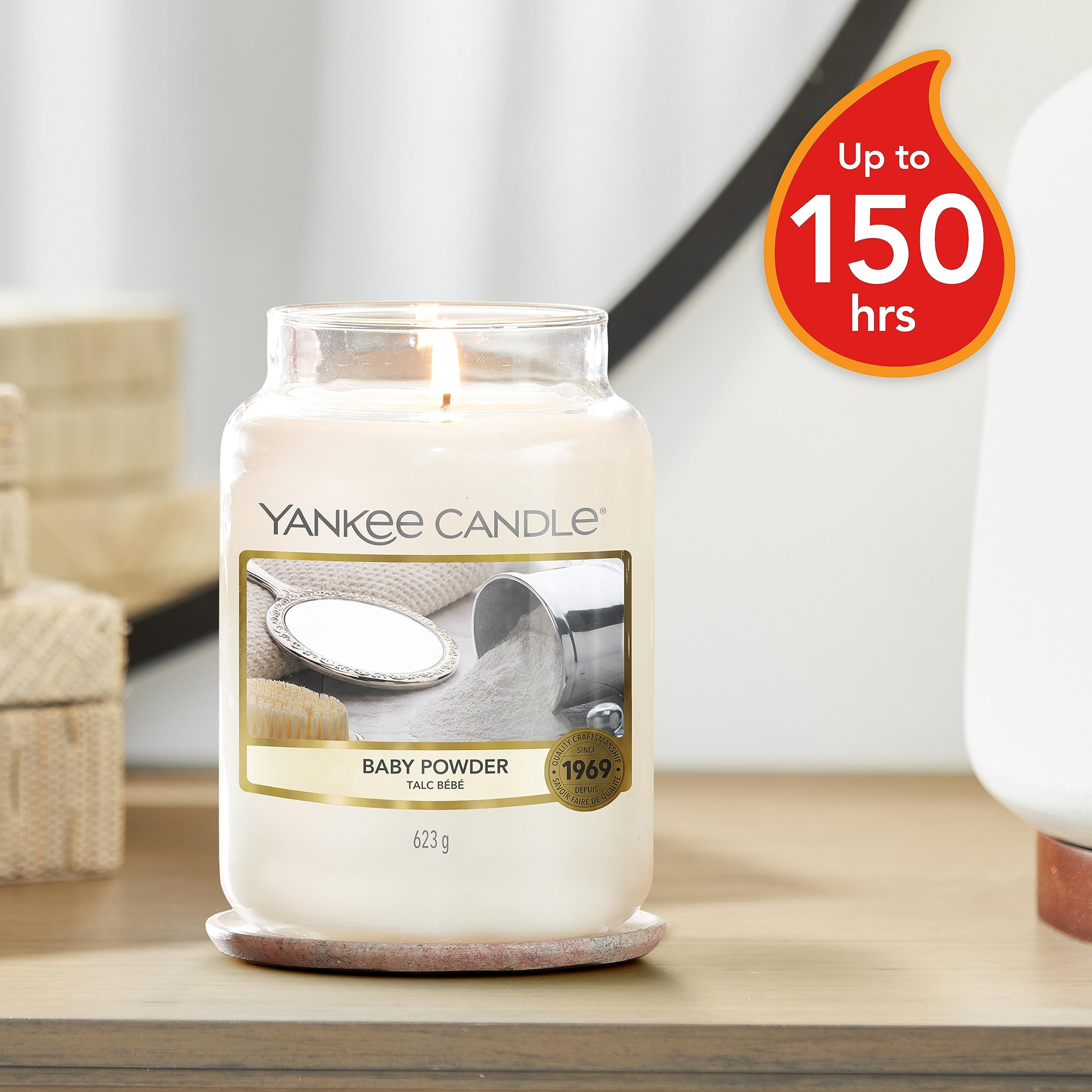 Yankee Candle Baby Powder Scented Large Jar Candle - 14.5 oz Long Lasting Fragrance for Home, Bedroom & Relaxation