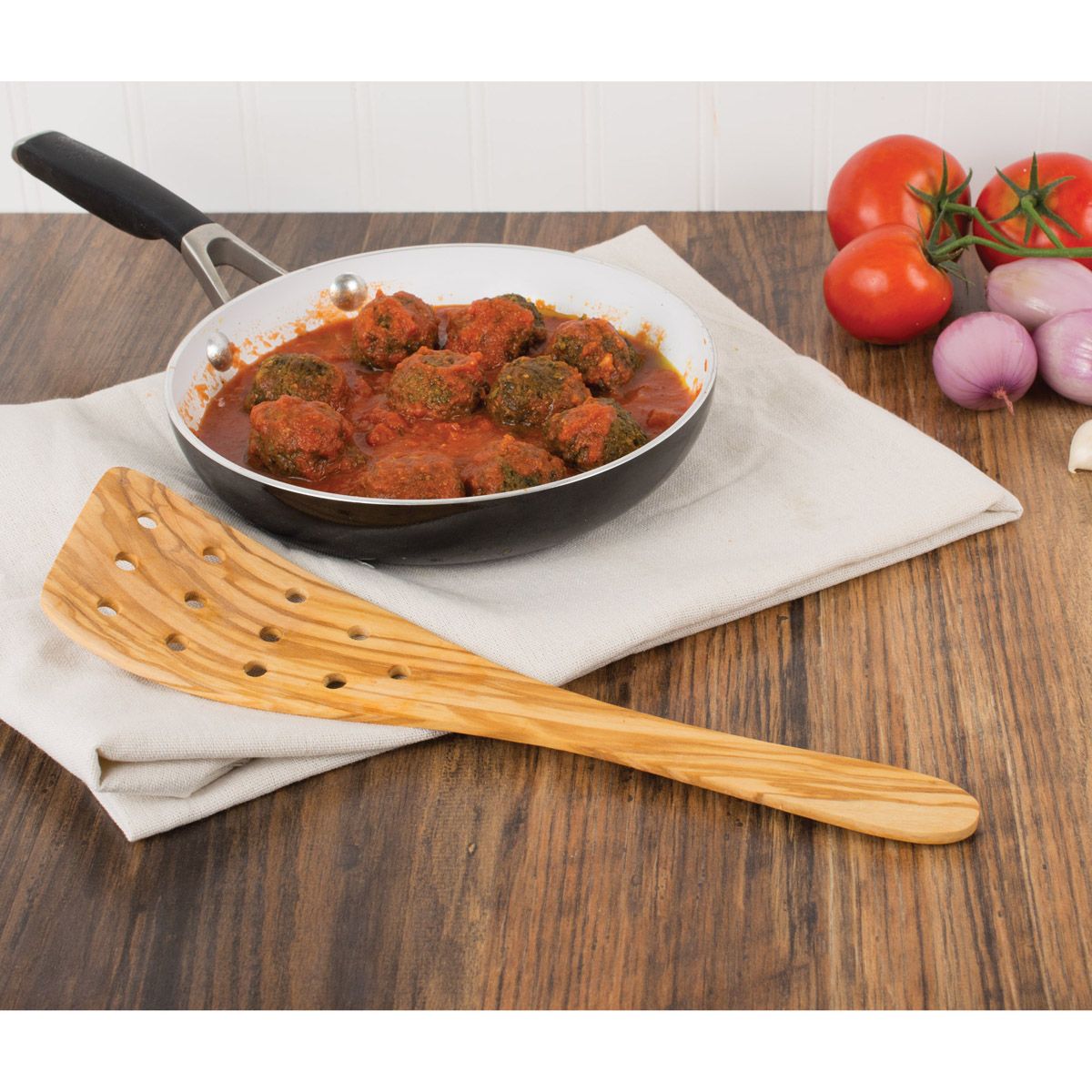 Premium Italian Olive Wood Pierced Spatula - 12 Inch Handcrafted Kitchen Utensil for Cooking, Baking & Serving | Eco-Friendly & Durable for Everyday Use
