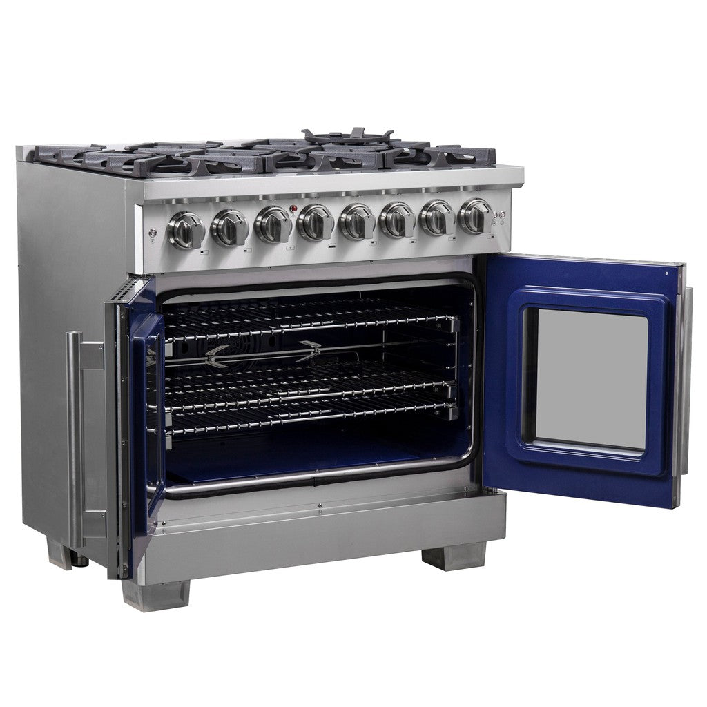 Forno Capriasca 36 Inch 5.36 Cu. Ft. Freestanding Dual Fuel Range - Stainless Steel French Door Gas Stove & Electric Oven (Model FFSGS6387 36) | Perfect for Modern Kitchens, Home Chefs & Entertaining