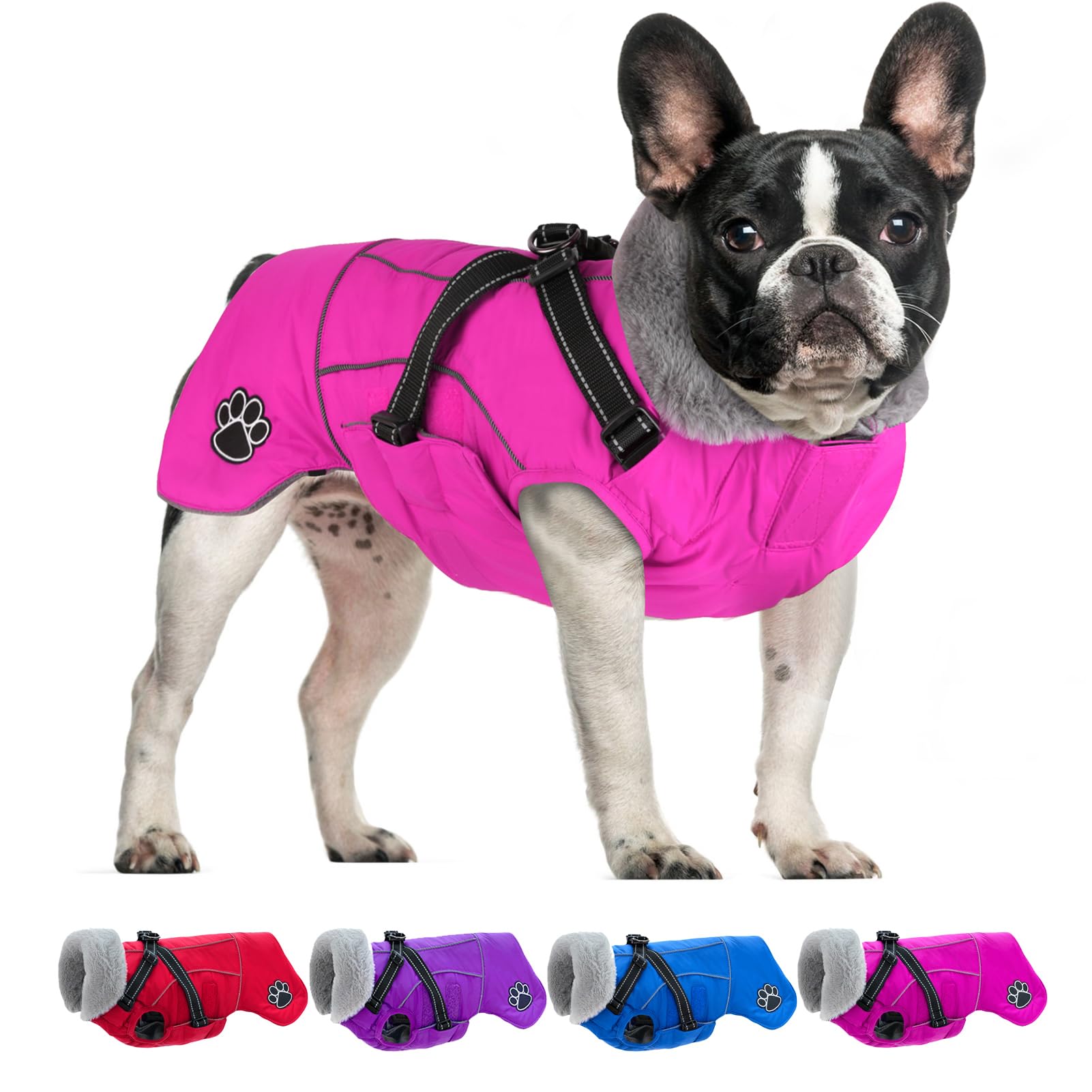 Doglay Reflective Waterproof Dog Coat with Harness - Adjustable Fleece Winter Jacket for Small, Medium & Large Dogs - Keep Pets Warm in Cold Weather for Outdoor Walks & Adventures