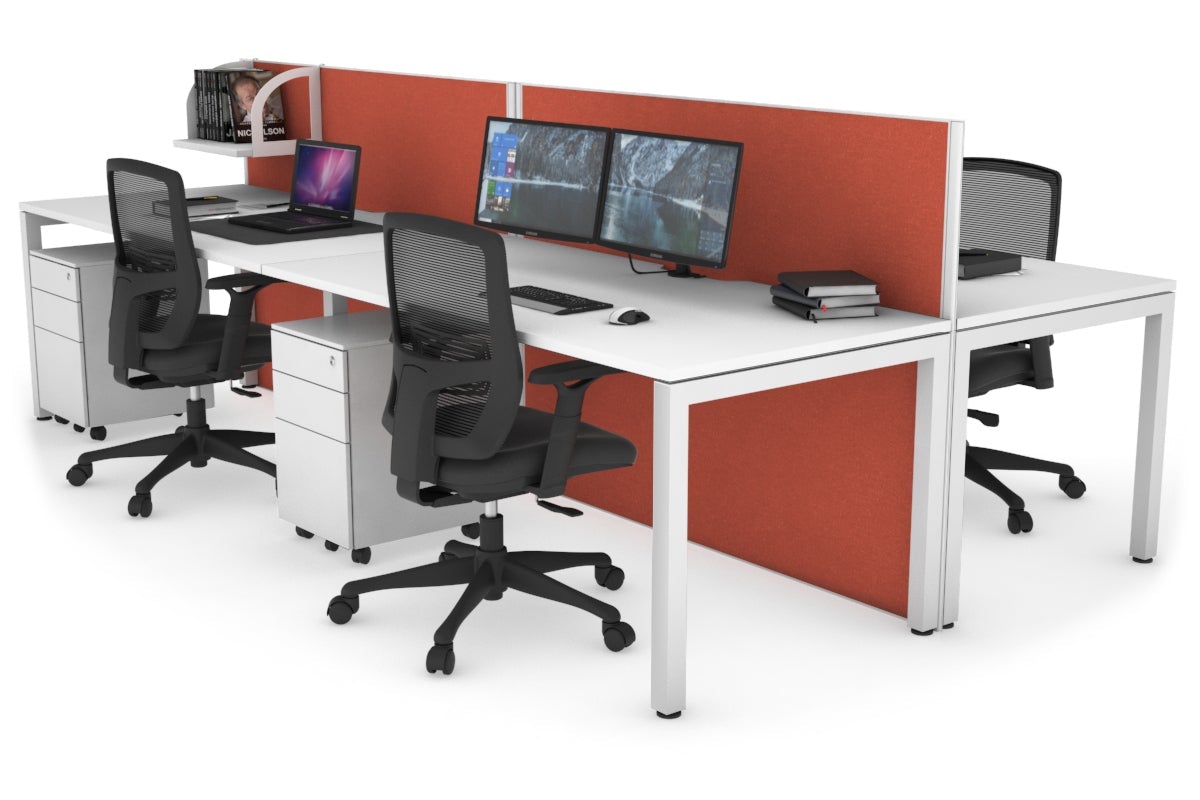 Horizon Quadro 4-Person Office Workstation Bench with Square Legs - 1200L x 800W Dimensions, Cable Management Scallop - Perfect for Collaborative Workspaces, Conference Rooms & Open Office Layouts