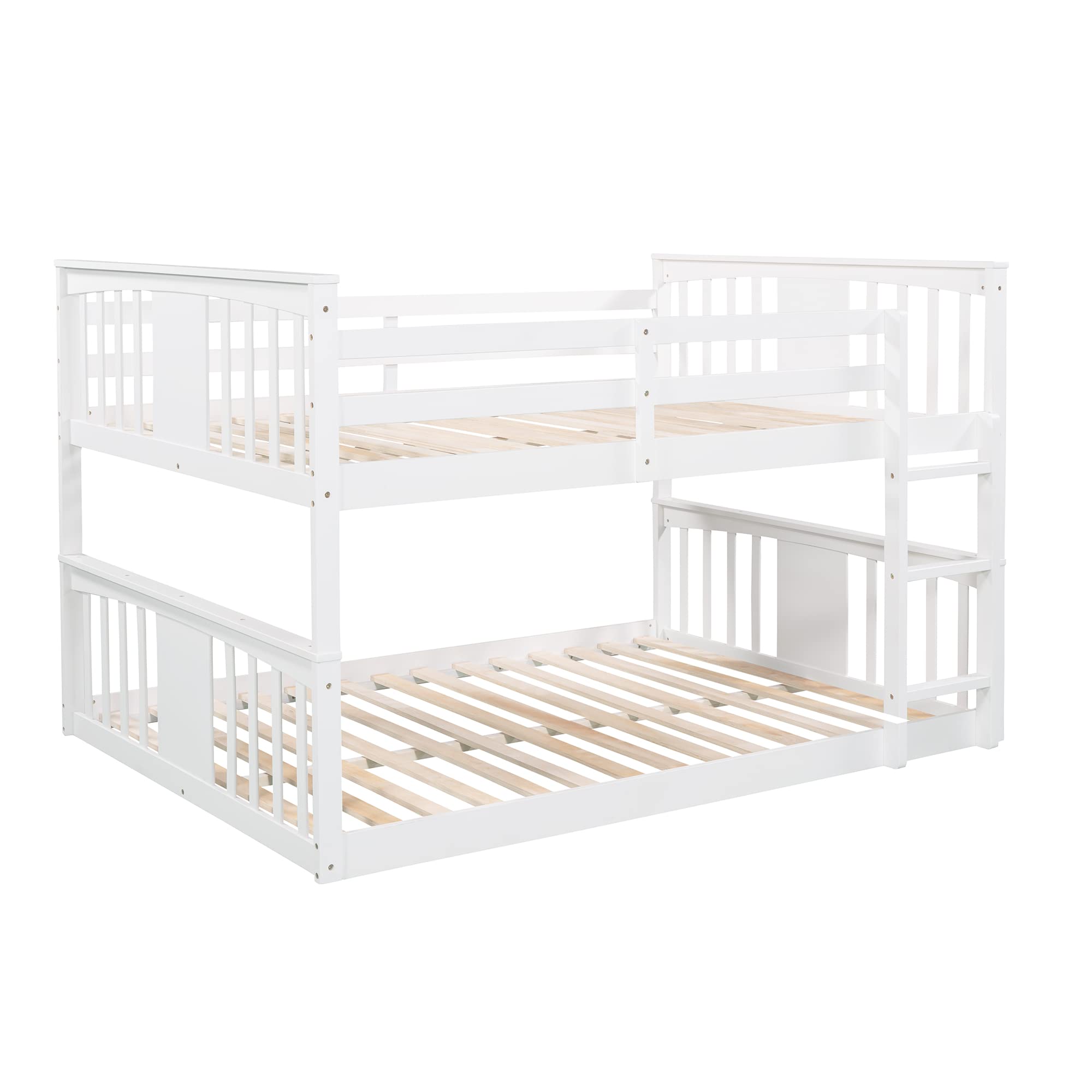 LZ LEISURE ZONE Full Over Full Bunk Bed with Ladder - Solid Wood Low Profile Bunk Bed Frame, No Box Spring Required - Perfect for Kids' Bedroom, Guest Room & Small Spaces (White)