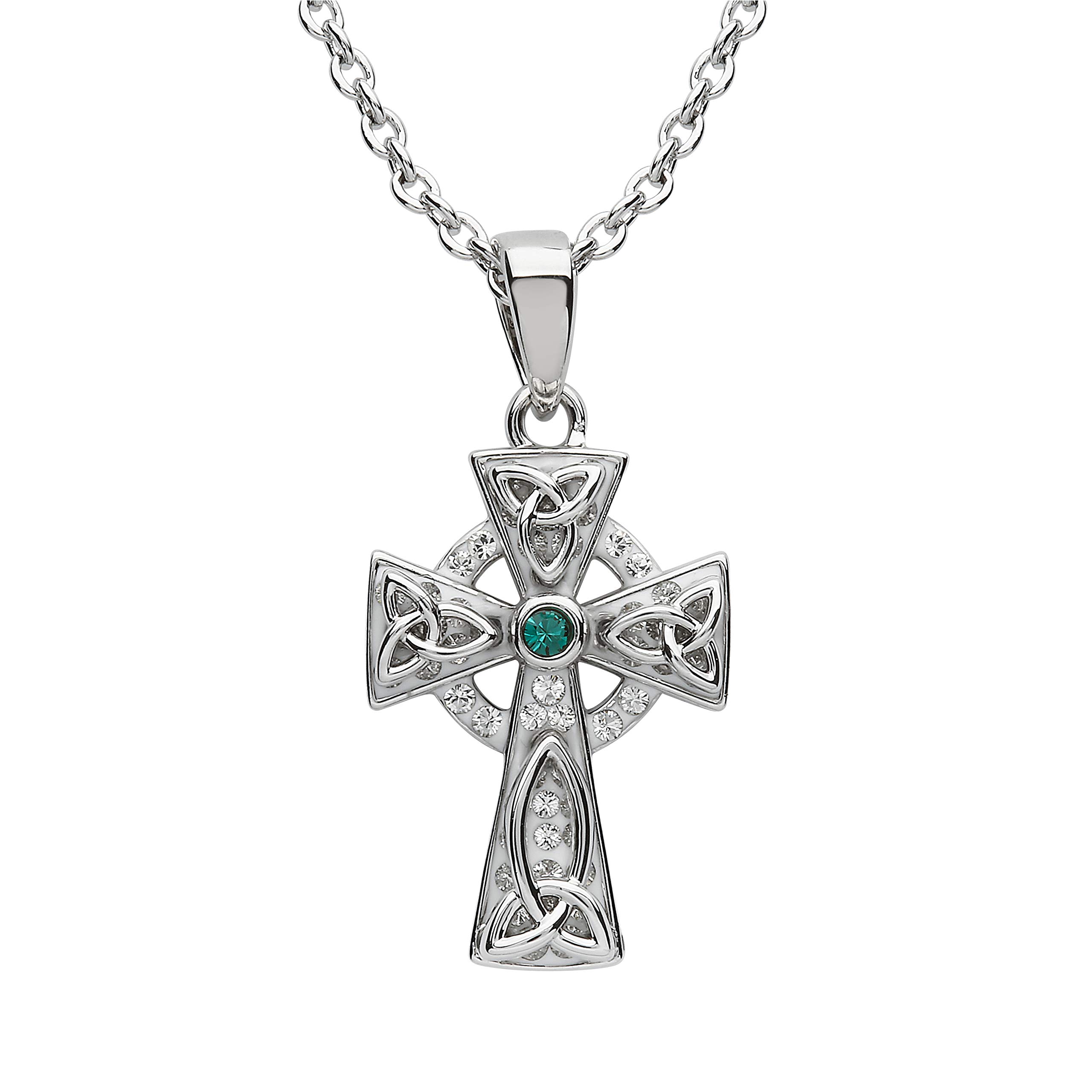 Platinum Celtic Cross Pendant with Swarovski Crystals - Elegant Jewelry Gift for Women