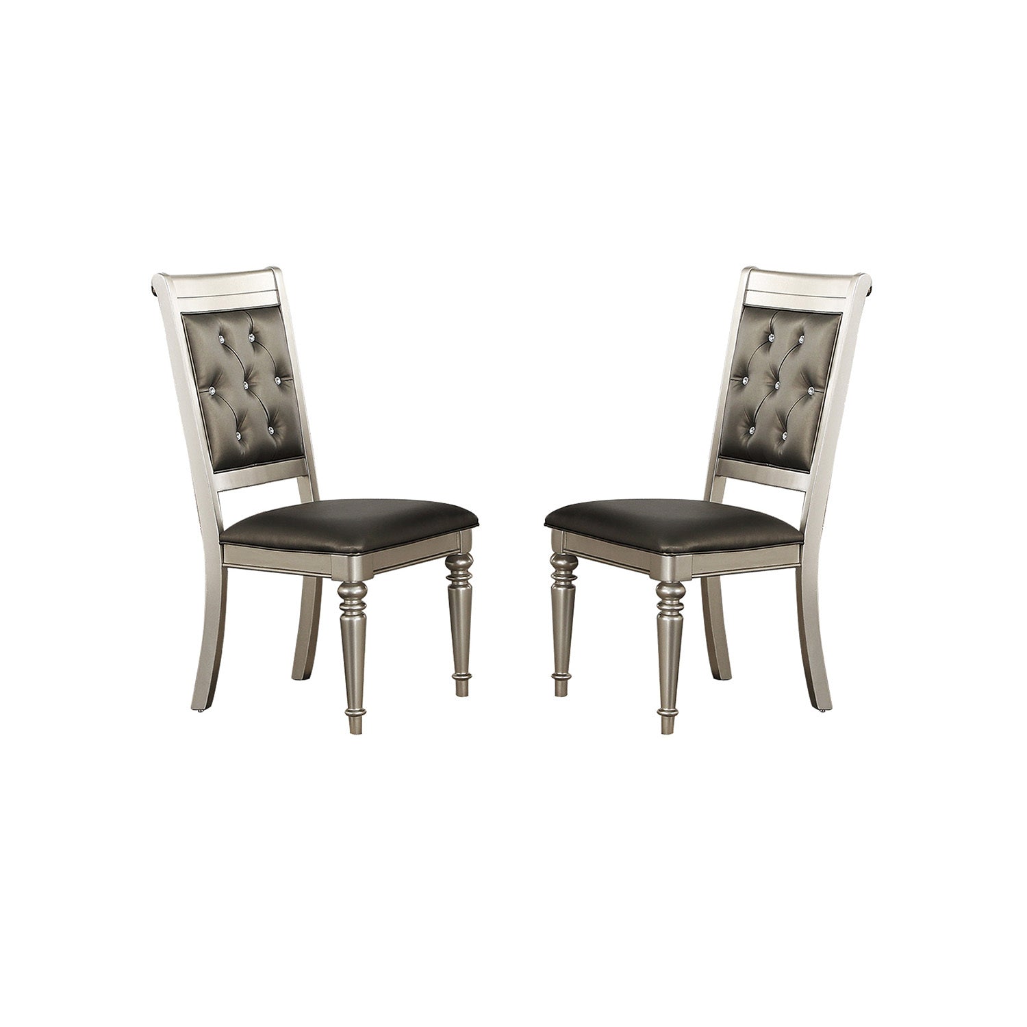 Premium Tufted Back Dining Chairs Set of 2 - Silver Upholstered Kitchen Chairs for Modern Dining Room & Breakfast Nook