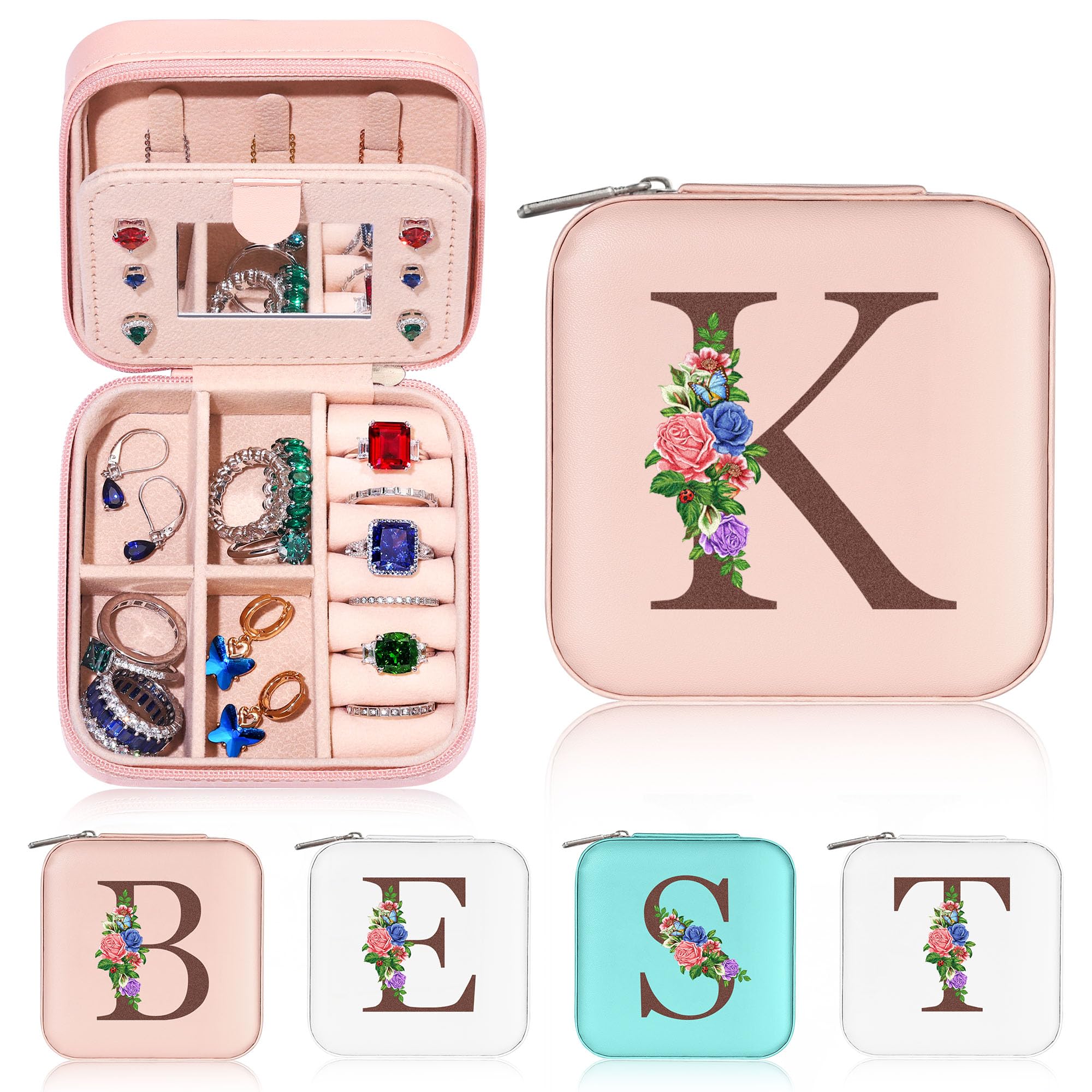 Yesteel Compact Travel Jewelry Organizer Box - Portable Ring & Earring Storage Case for Women | Perfect for Vacation, Business Trips & Daily Organization | Letter K Design