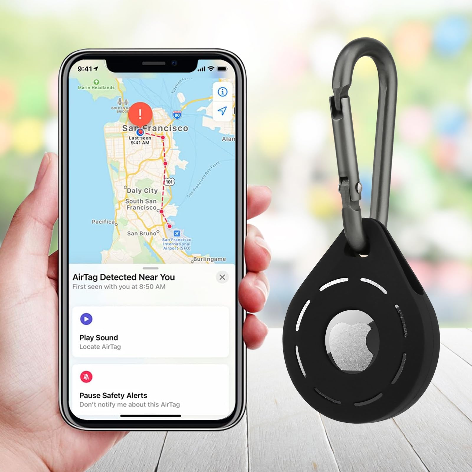 Premium Silicone AirTag Holder Keychain - Soft, Shockproof & Waterproof Airtag Case for Kids Backpacks, Pets, Luggage & Keys (Black) | Perfect for Travel, Hiking & Daily Tracking