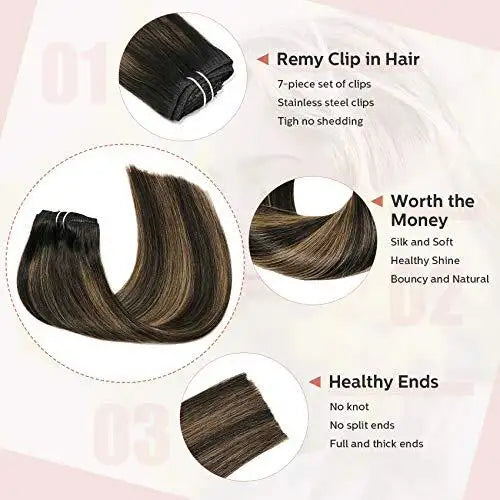Premium 9A Brazilian Clip-In Human Hair Extensions - 7pcs Double Weft for Instant Volume & Length | Perfect for Weddings, Parties & Everyday Styling