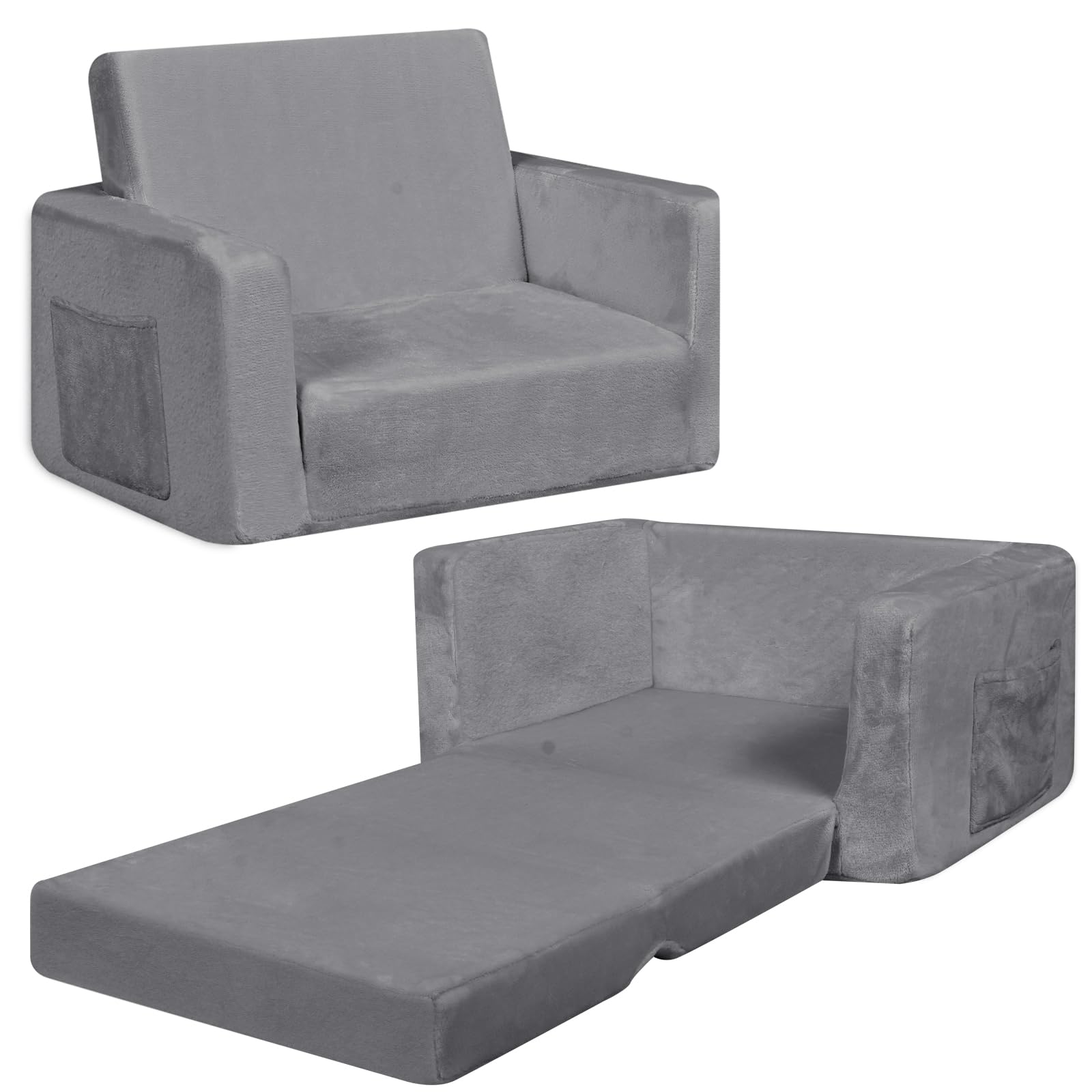 **2-in-1 Toddler Couch & Play Sofa - Soft Sherpa Kids Sofa with Glow-in-The-Dark & Cute Patterns - Foldable Design for Boys & Girls - Perfect Gift for Kids - Ideal for Playrooms, Bedrooms & Movie Nights**