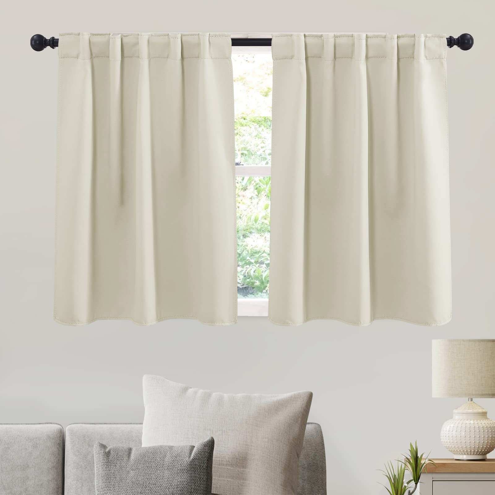 RYB HOME Blackout Curtains 2 Panels Set - Energy Efficient Thermal Insulated Room Darkening Drapes with Back Tabs for Privacy, 42