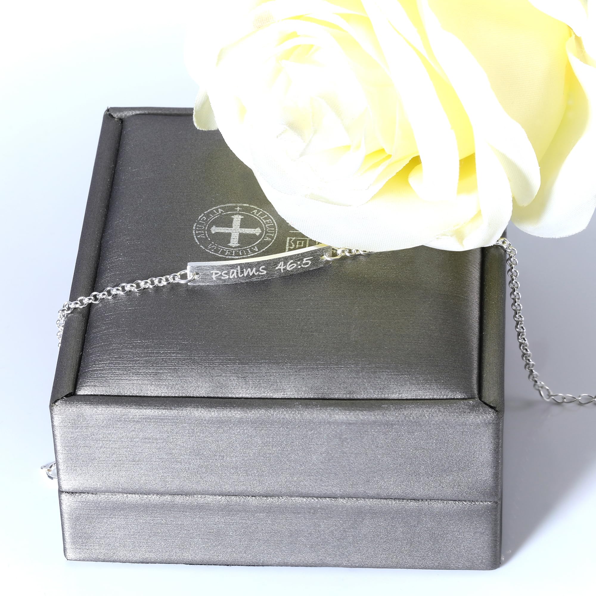ALiLuYa Psalms 46:5 Sterling Silver Bible Verse Bracelet for Women - 925 Silver Engraved Christian Jewelry, Inspirational Gift for Church, Baptism & Daily Faith Wear
