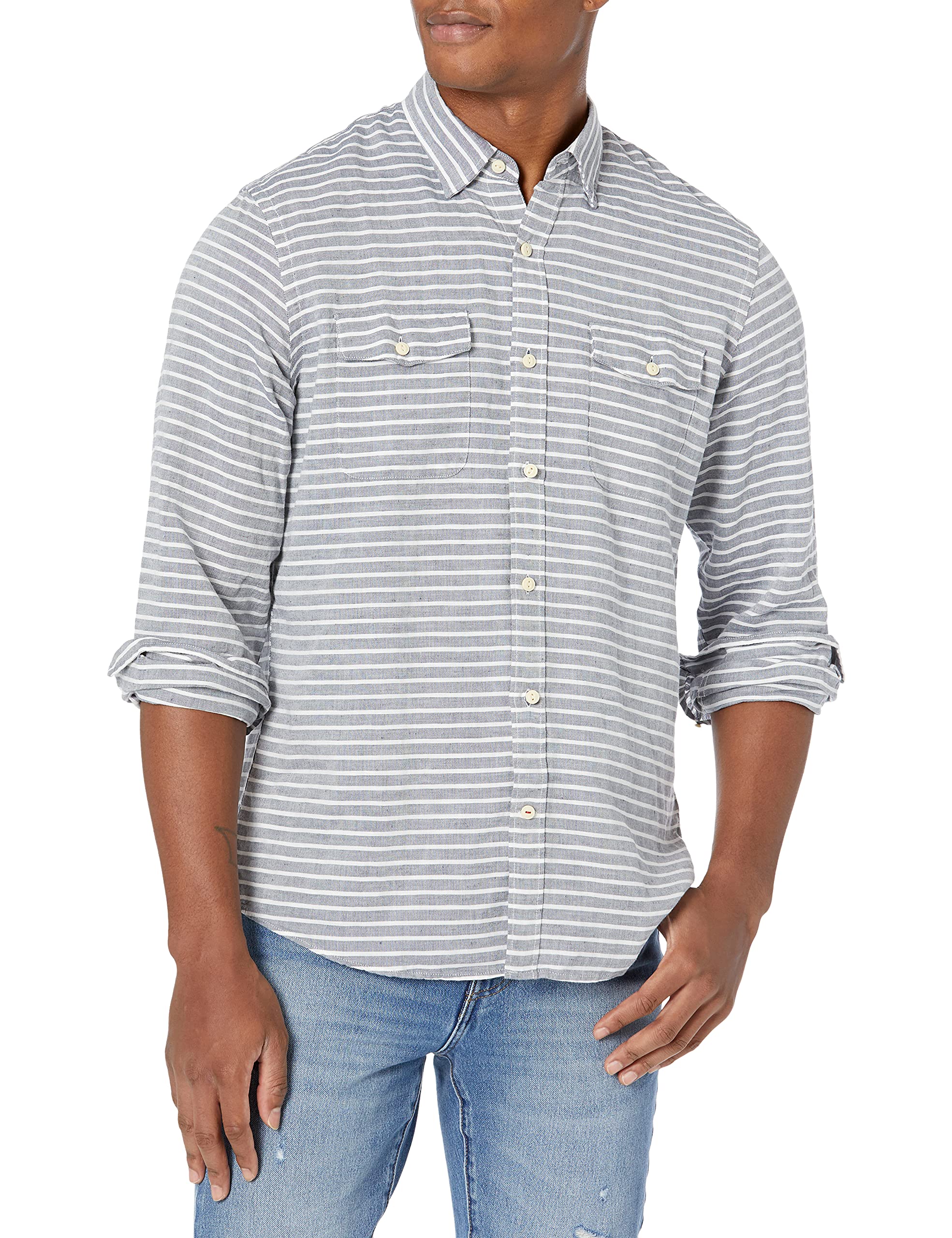 Goodthreads Men's Standard-Fit Long-Sleeve Linen Cotton Blend Shirt | Breathable Casual Button Down for Summer & Travel | Office, Beach, and Outdoor Wear