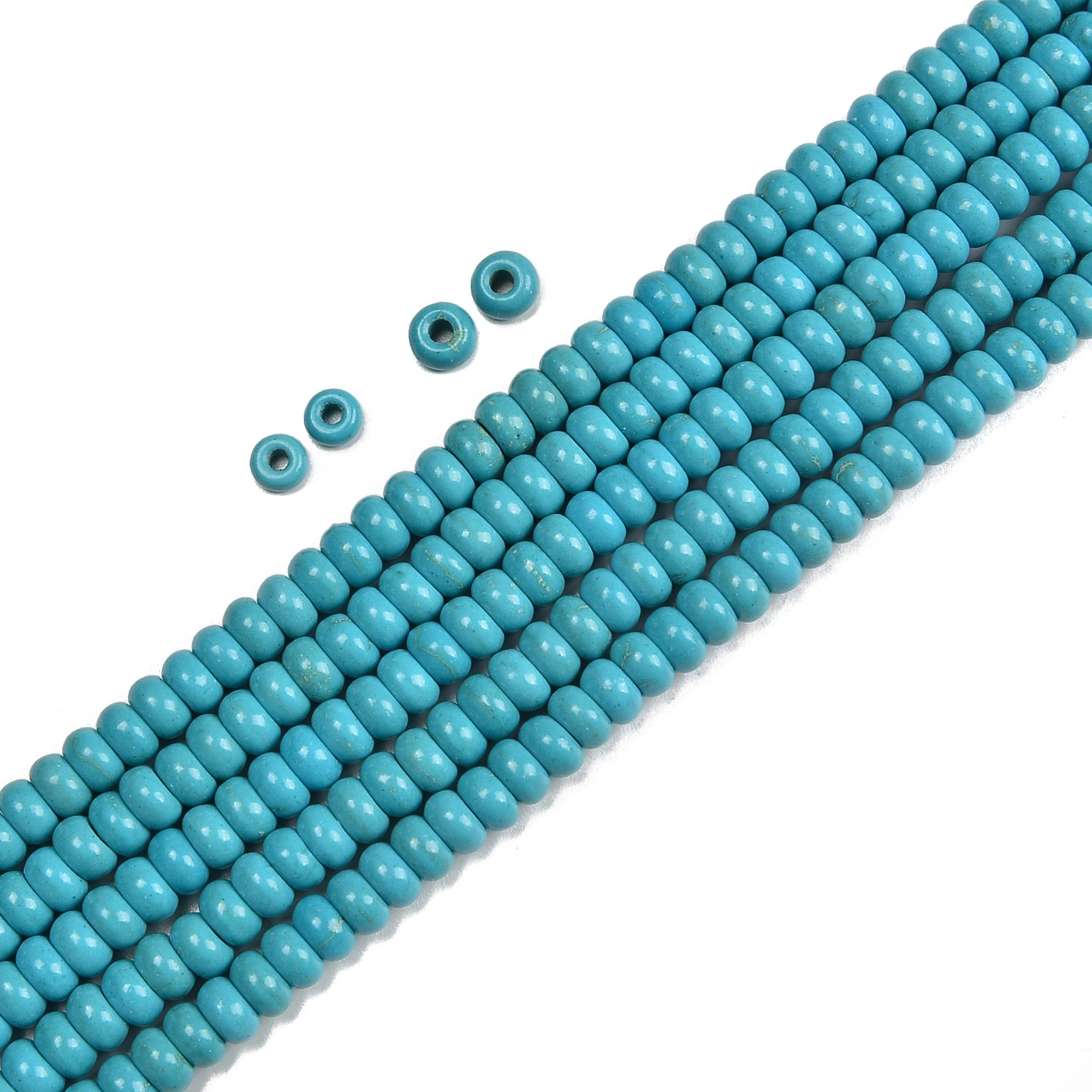 2.0mm Large Hole Blue Howlite Turquoise Smooth Rondelle Beads - 2x4mm & 3x5mm Sizes - 15.5 Inch Strand for Jewelry Making, DIY Bracelets & Necklaces