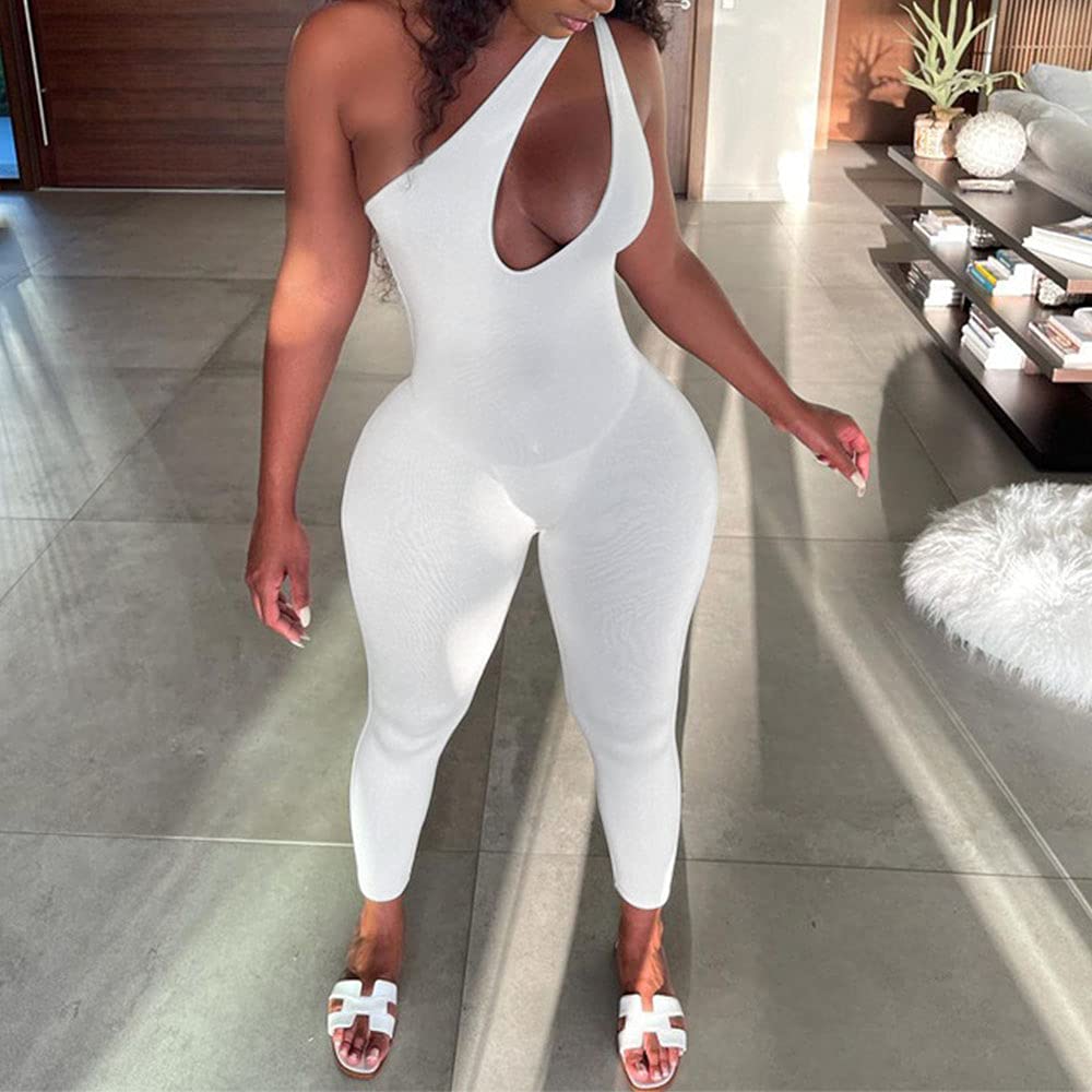 SHESEEWORLD Women's Sexy Cutout Sleeveless One Shoulder Bodycon Backless Party Jumpsuit - Perfect for Nightclub, Cocktail Party & Date Night Outfits