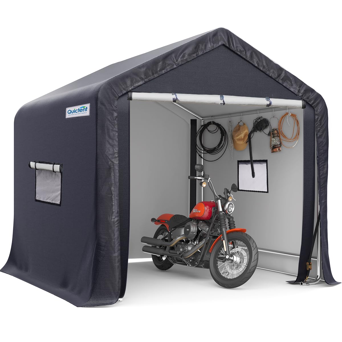 Quictent Heavy Duty 6x6 FT Portable Carport Garage Shelter with Roll-Up Ventilated Windows - Outdoor Storage Shed for Motorcycles, Patio Furniture, Lawn Mowers & Bikes | Perfect for Backyard, Driveway & RV Storage