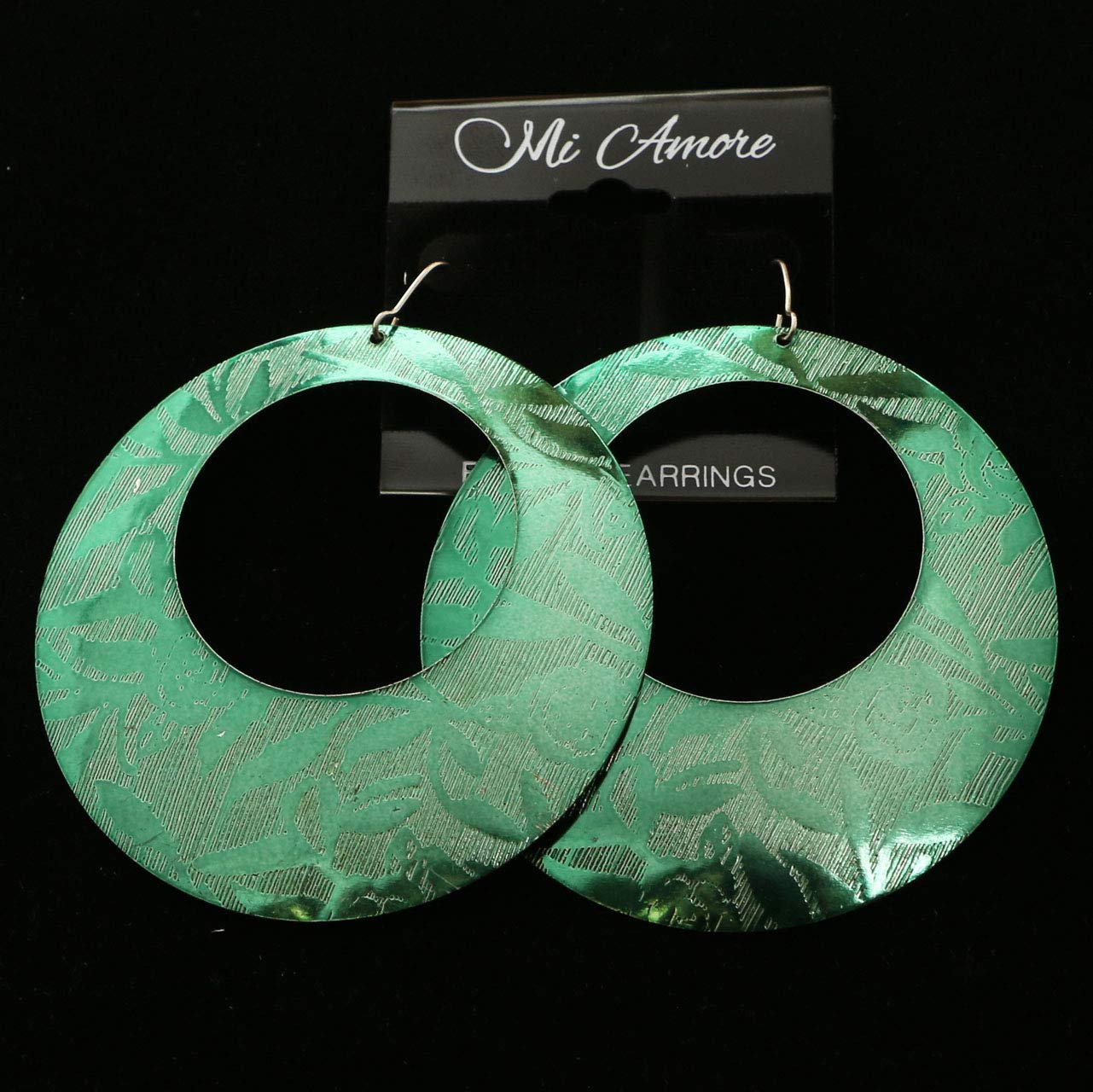 Mi Amore Rose Dangle Earrings for Women - Silver Tone Green Leaf Design Fashion Jewelry - Perfect for Date Night, Wedding & Special Occasions
