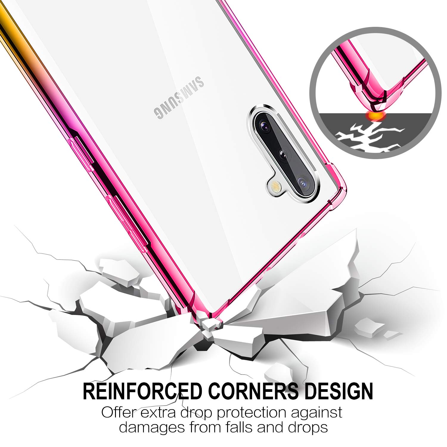 Samsung Galaxy Note 10 Case (2019) - Clear Gradient Slim Protective Phone Cover with Reinforced TPU Bumper | Shockproof & Durable | Perfect for Everyday Use, Work & Travel (Pink Gold)