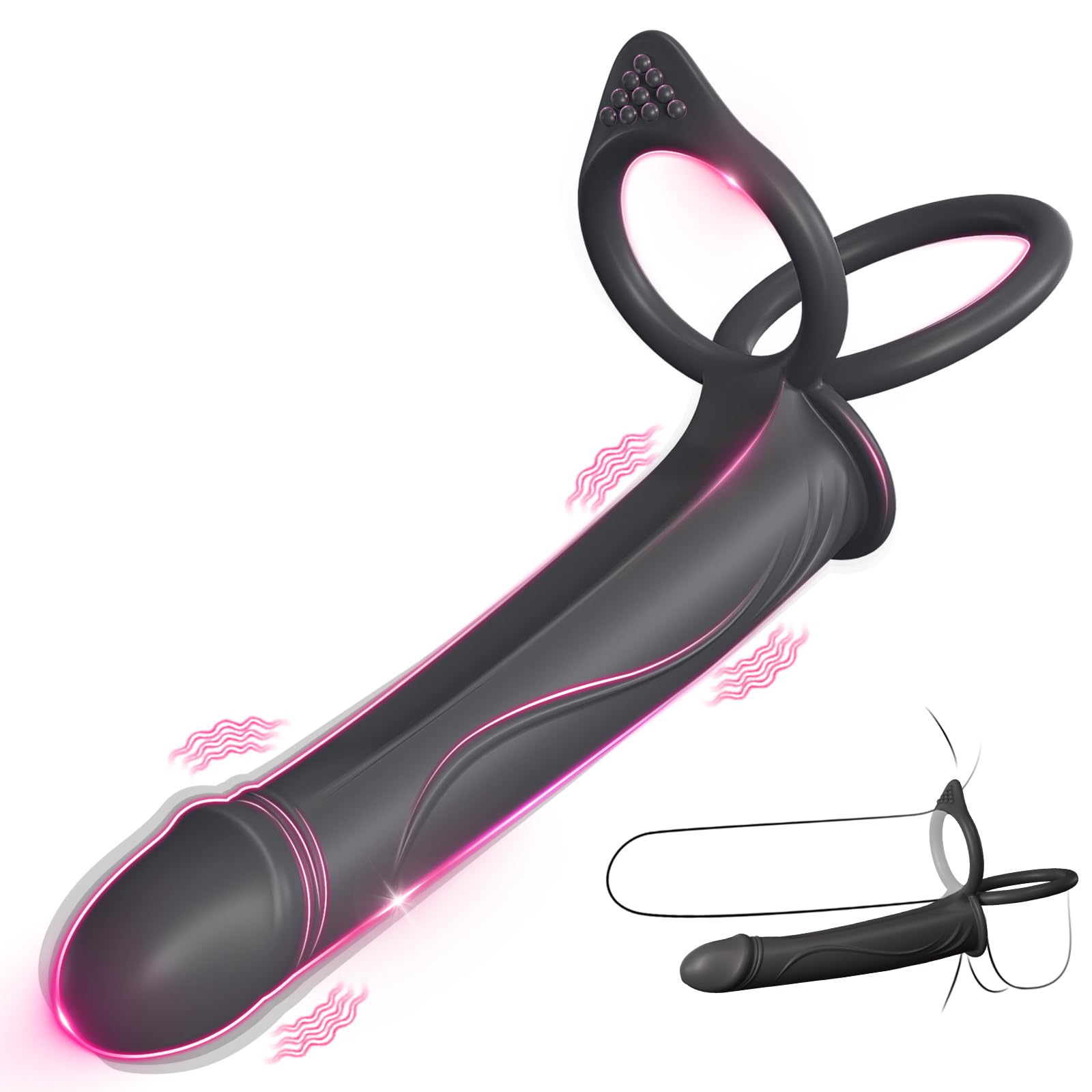 Vibrating Strap-On Dildo for Couples - Anal Sex Toy with 10 Vibration Modes, Cock Ring & Butt Plug - Double Ended Dildo for Men & Women - Perfect for Couples Play, Role Reversal & Spicing Up Your Sex Life