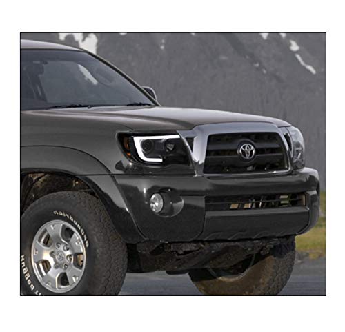 LED Tube Projector Headlights - Black/Smoke Compatible with 2005-2011 Toyota Tacoma - High Brightness for Night Driving & Off-Road Adventures