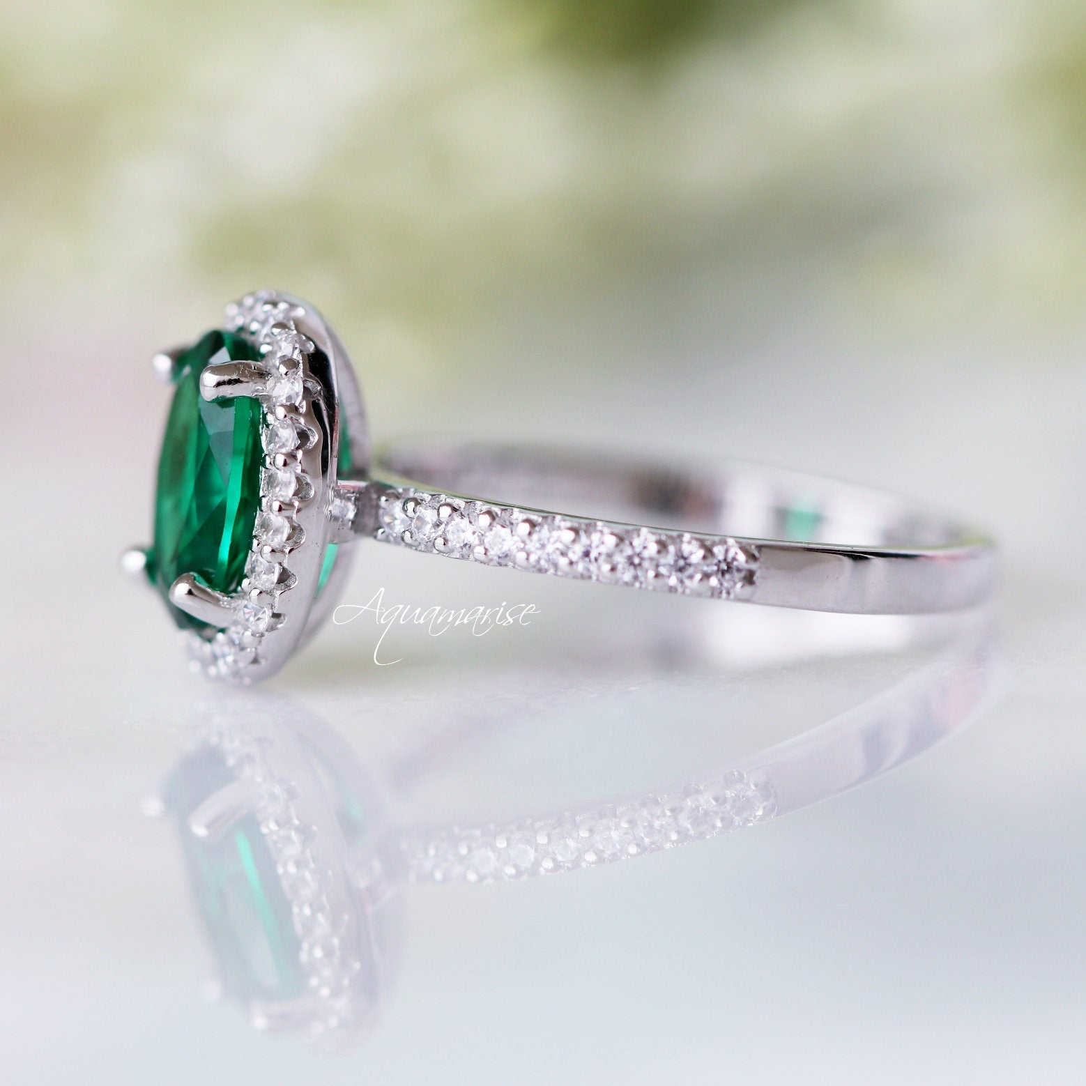 Emerald Iris Ring - Sterling Silver 925 Elegant Floral Jewelry for Women, Perfect for Weddings, Anniversaries & Special Occasions