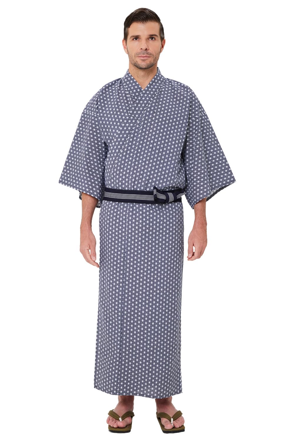 Men's Asanoha Yukata - Lightweight 100% Cotton Japanese Summer Kimono Robe for Relaxation, Spa & Beach Wear