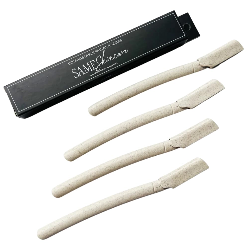 Eco-Friendly Dermaplane Razor 4 Pack - Biodegradable Face Razors for Women & Men | Plastic-Free Exfoliating Facial Hair Remover for Eyebrows, Peach Fuzz | Single Blade Dermaplaning Tool for Smooth Skin Care & Makeup Prep