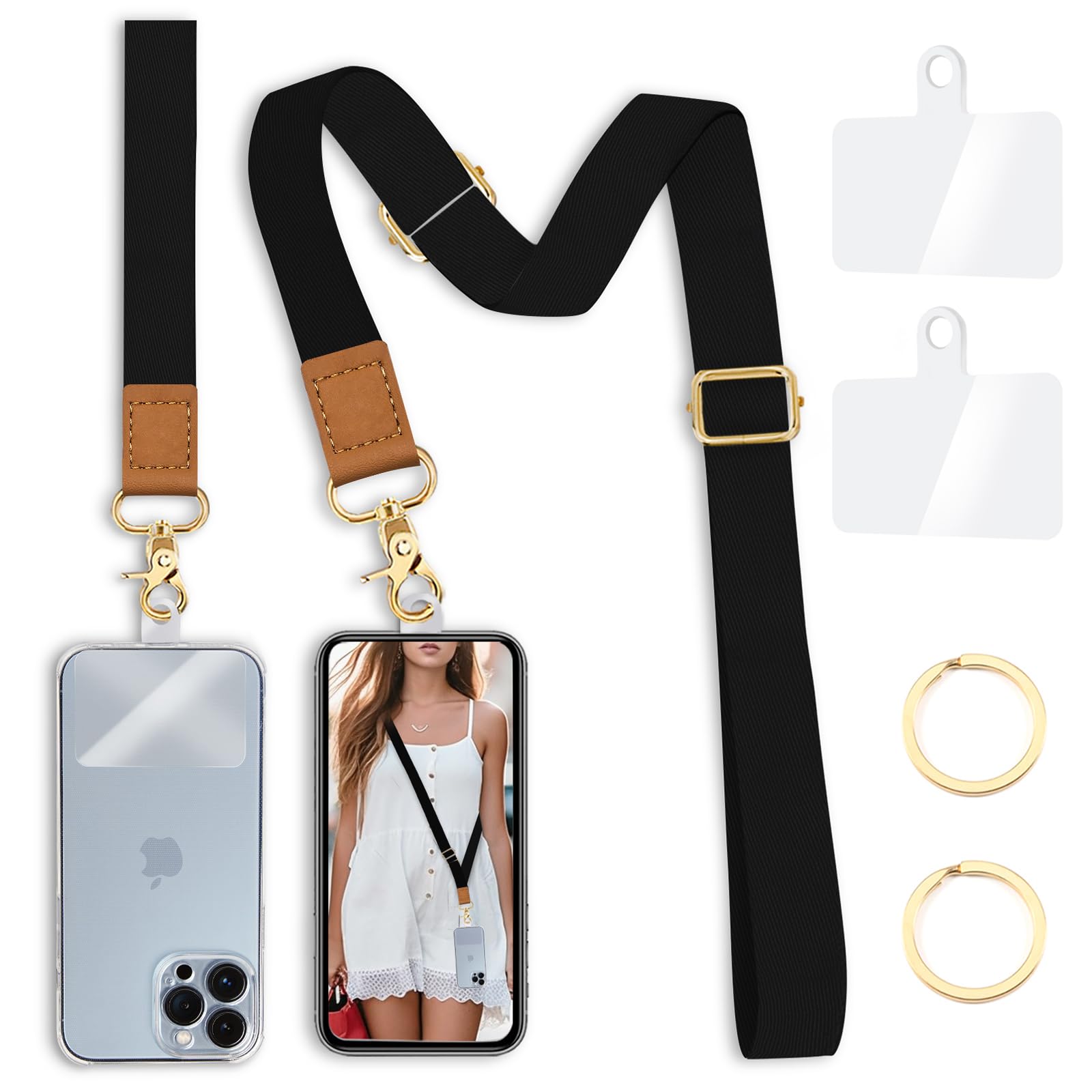 Adjustable Phone Lanyard Crossbody Wrist Strap - Black Cell Phone Neck & Wrist Holder for Keys, ID Badges, Cases - Perfect for Work, Travel, Gym & Outdoor Activities