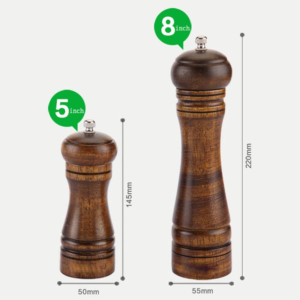 Premium 4-Piece Manual Wooden Salt and Pepper Grinder Set with Ceramic Grinding Core - Adjustable Coarseness for Freshly Ground Spices - Ideal for Kitchen, Dining Table, Picnic, BBQ & Gift Giving