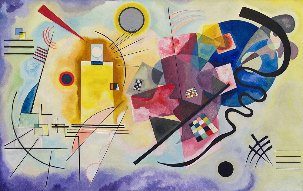 ZENDA Wassily Kandinsky Abstract Wall Art - Yellow Red Blue Wrapped Canvas Painting Print for Living Room & Bedroom Decor - Ready to Hang - Perfect for Modern Home & Office Interior Design