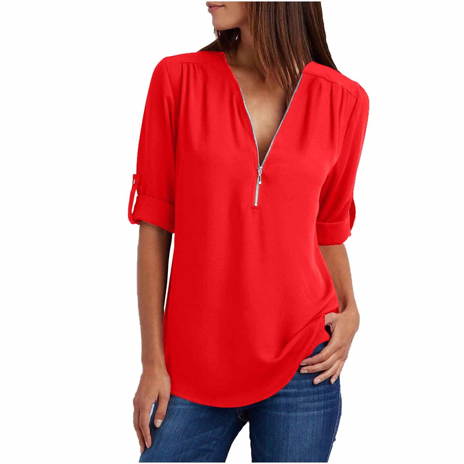 Rollable Sleeve Chiffon T-Shirt for Women - Summer Casual & Dressy Top for Outings