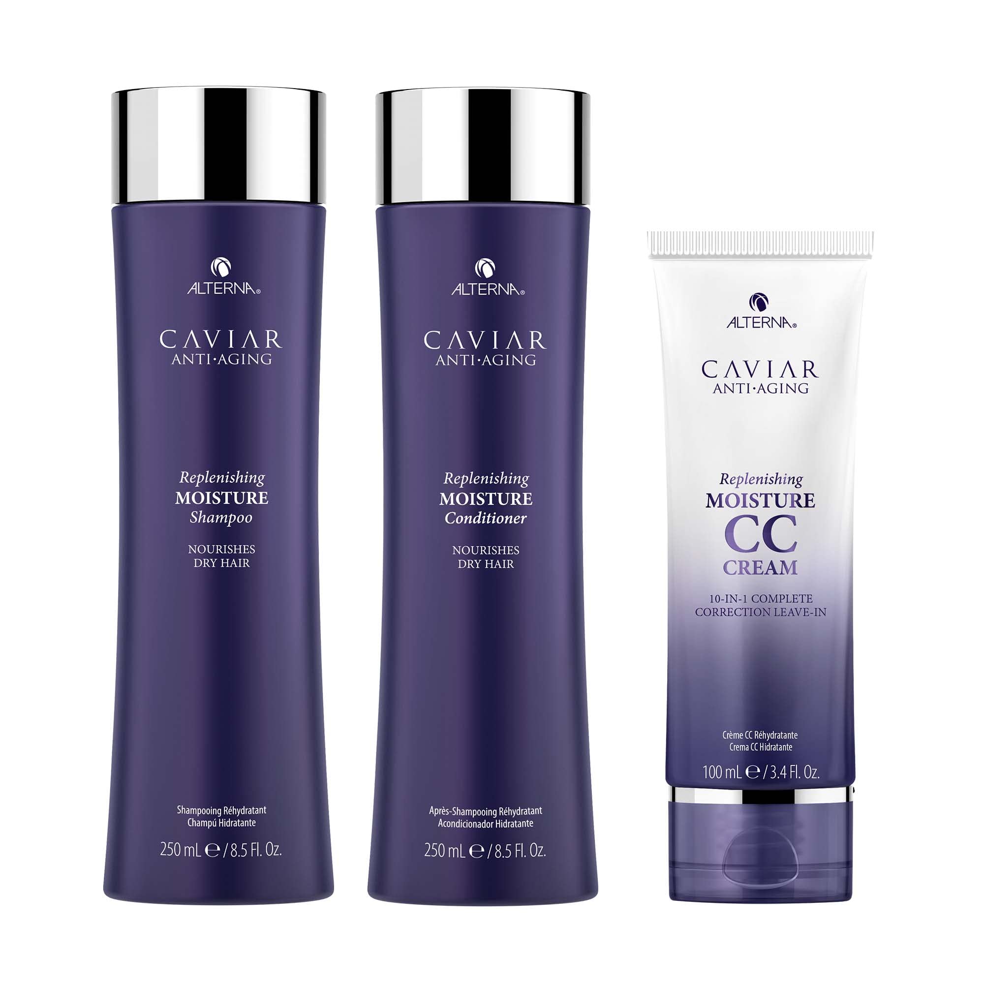 Alterna Haircare CAVIAR Anti-Aging Replenishing Moisture Shampoo & Conditioner Set with CC Cream | Sulfate-Free Formula for Hydration & Repair | Perfect for Dry, Damaged Hair | Salon-Quality Hair Care Regimen for Women & Men