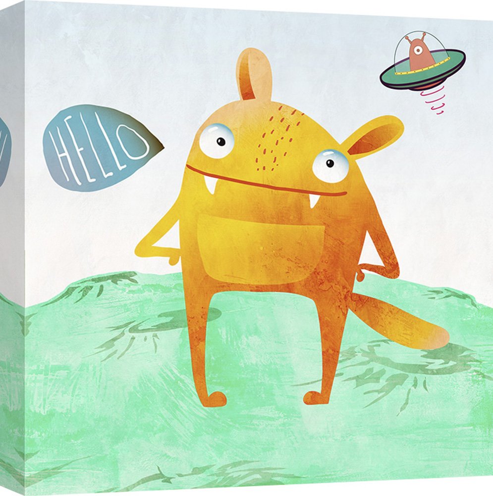 Alien Friend #4 Canvas Art Print - 40x40 cm Kids Room Decor - Skip Teller Space Themed Wall Art for Children's Bedroom & Playroom
