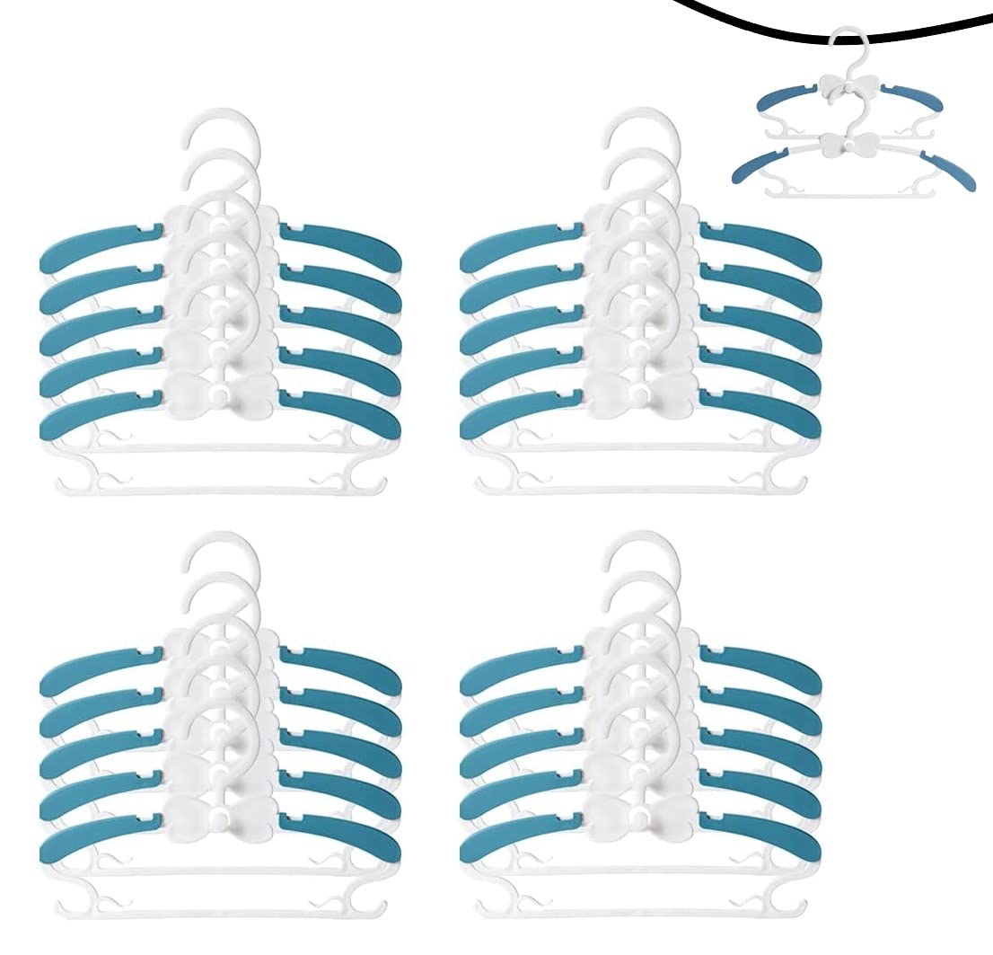 WJWSKI 20-Pack Thick Non-Slip Adjustable Baby Clothes Hangers - Extendable Infant & Toddler Hangers for Nursery Closet (Blue) - Perfect for Organizing Newborn, Girl & Boy Clothing in Kids' Wardrobe