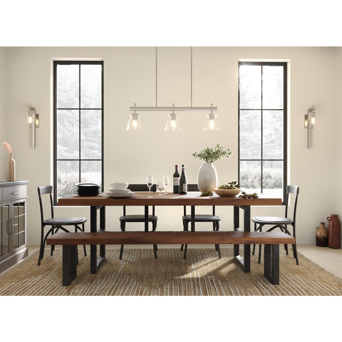 Saffert Collection 3-Light Clear Glass Linear Island Chandelier - Modern Kitchen Pendant Lighting for Dining Room & Breakfast Bar