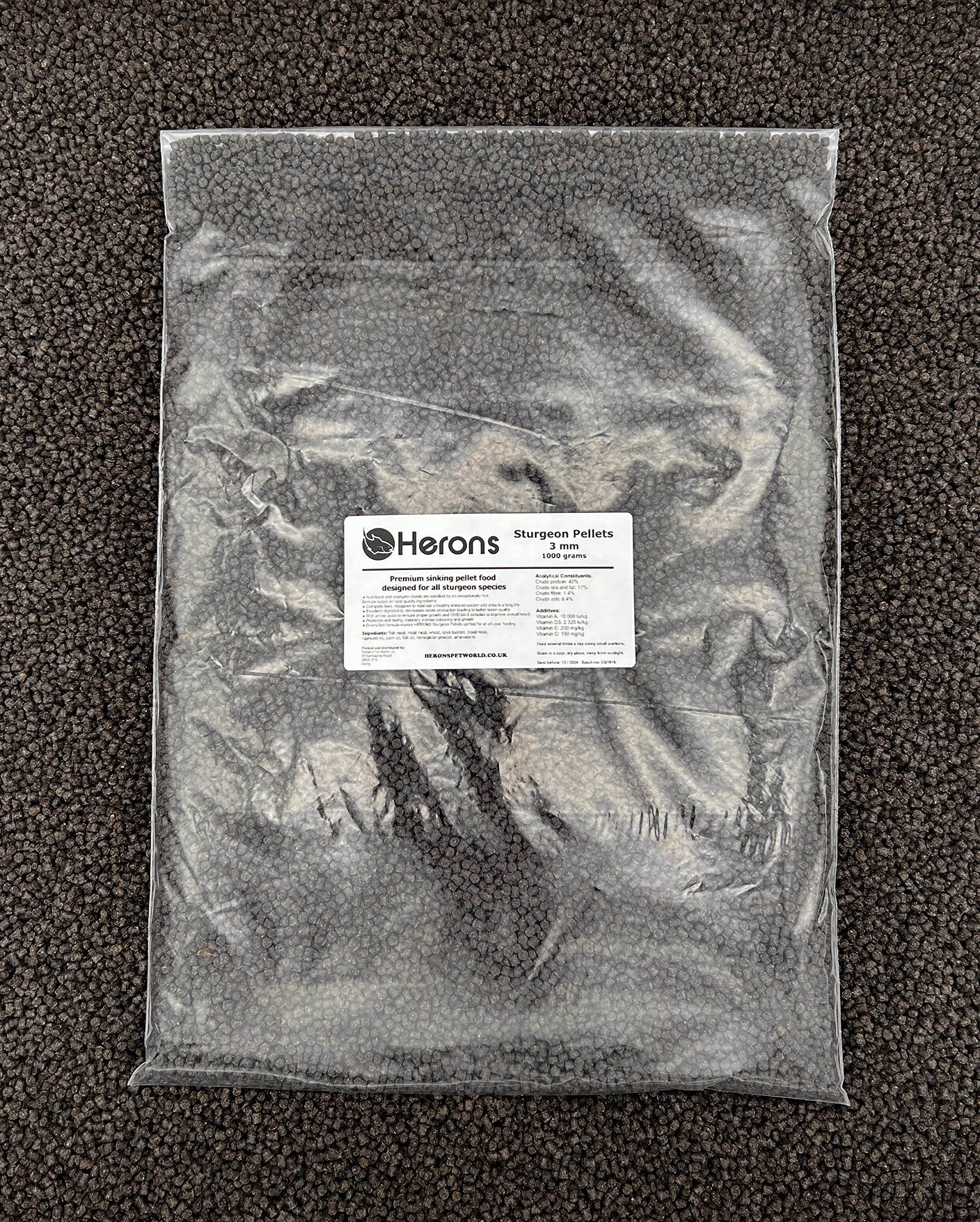 Premium Sturgeon Pellets 3mm - High Protein Sinking Fish Food for All Sturgeon Species & Sterlets | Enhances Growth & Immune System | Ideal for Pond & Aquarium Feeding - 1Kg Bag