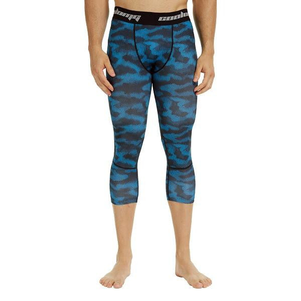 Blue Black Camo Compression 3/4 Tights for Women - High Performance Workout Leggings for Running, Yoga & Gym