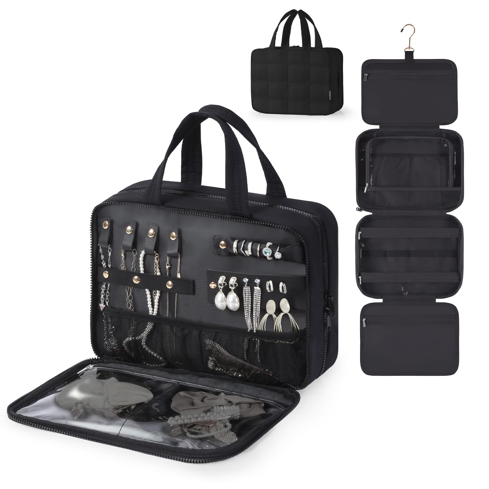 WOOMADA Hanging Toiletry Bag with Jewelry Organizer - Travel Cosmetic Bag for Women - Perfect for Vacation & Business Trips