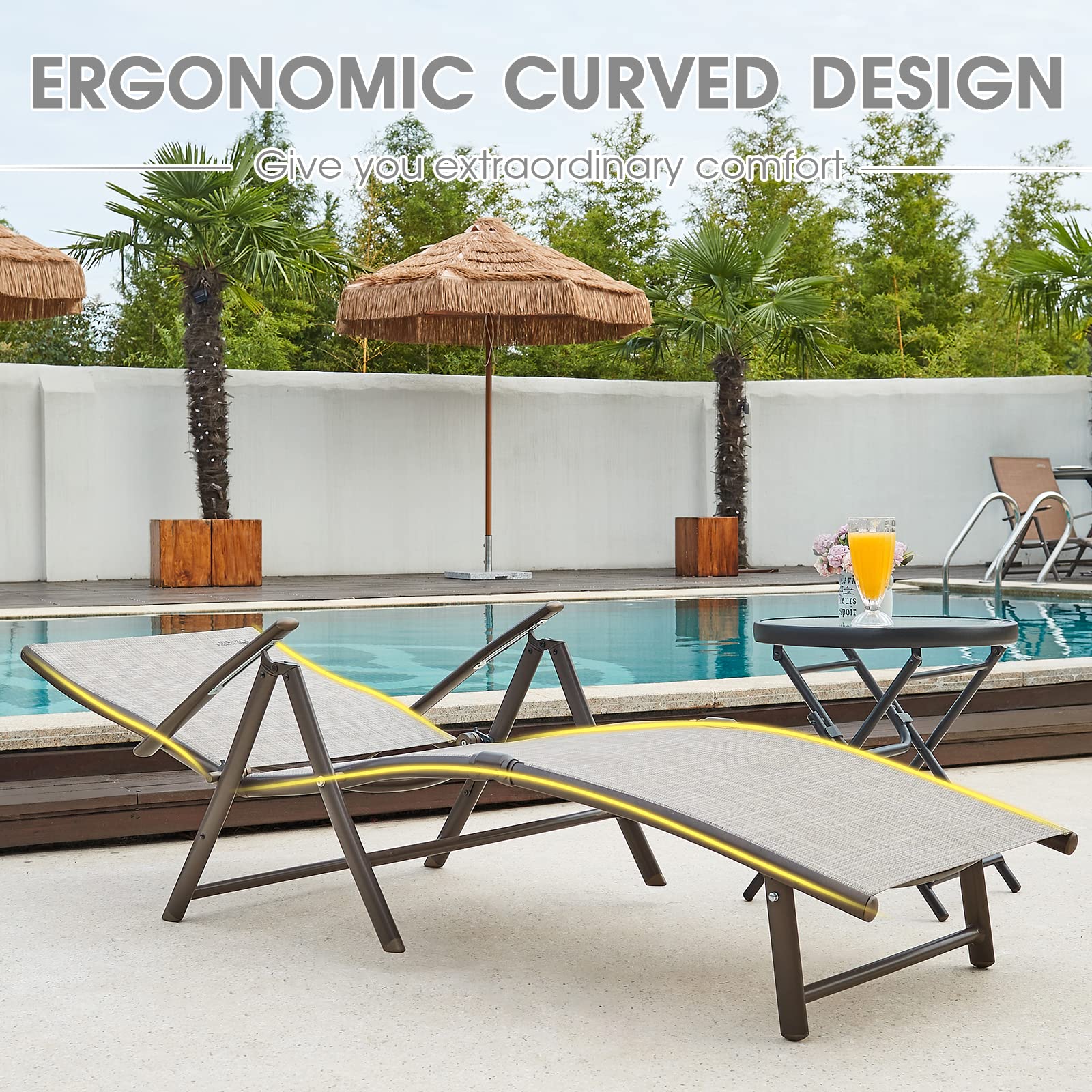 Premium Aluminum Adjustable Folding Recliner Chair - Outdoor Chaise Lounge for Poolside, Beach, Backyard & Lawn - Heavy Duty 300 lbs Capacity - Perfect for Sunbathing, Relaxing & Outdoor Lounging