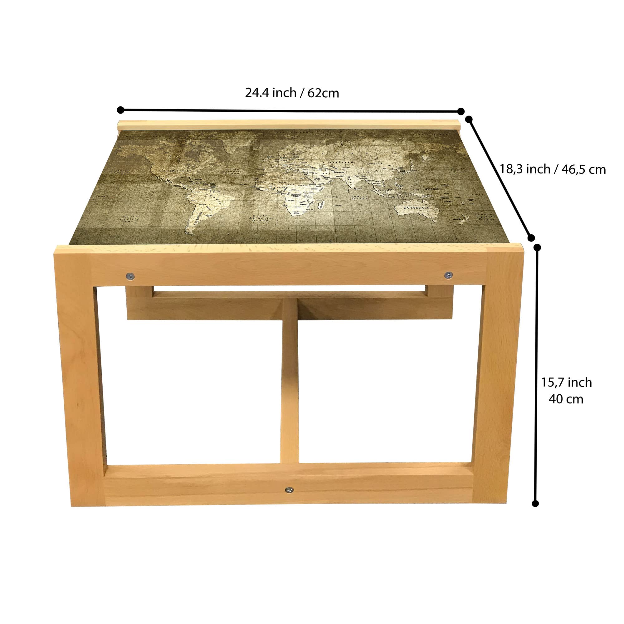Ambesonne Antique Coffee Table - Old World Map Design, Wooden Frame, for Office & Dorm Decor