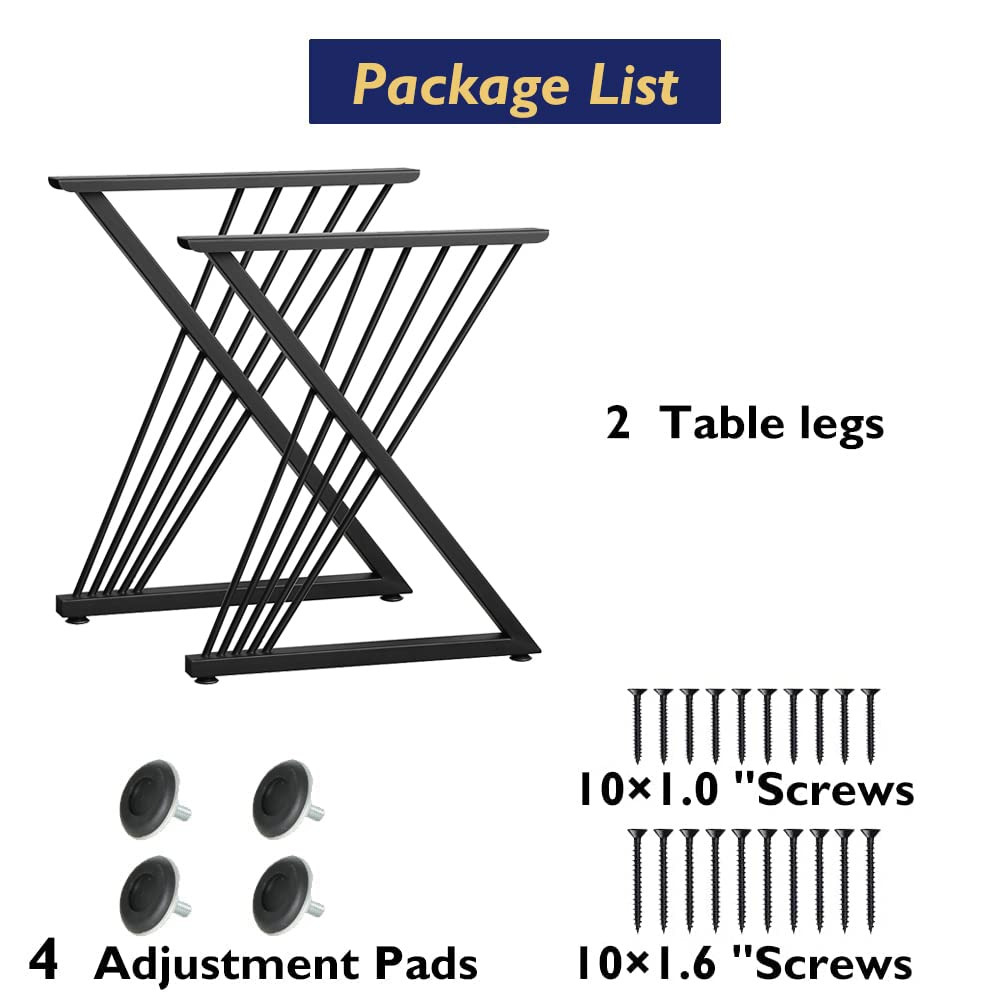 MAIKAILUN 28 Inch Black Metal Table Legs - Industrial Modern Dining Desk Legs Base with Screws & Adjustable Foot Pads (Set of 2) 28