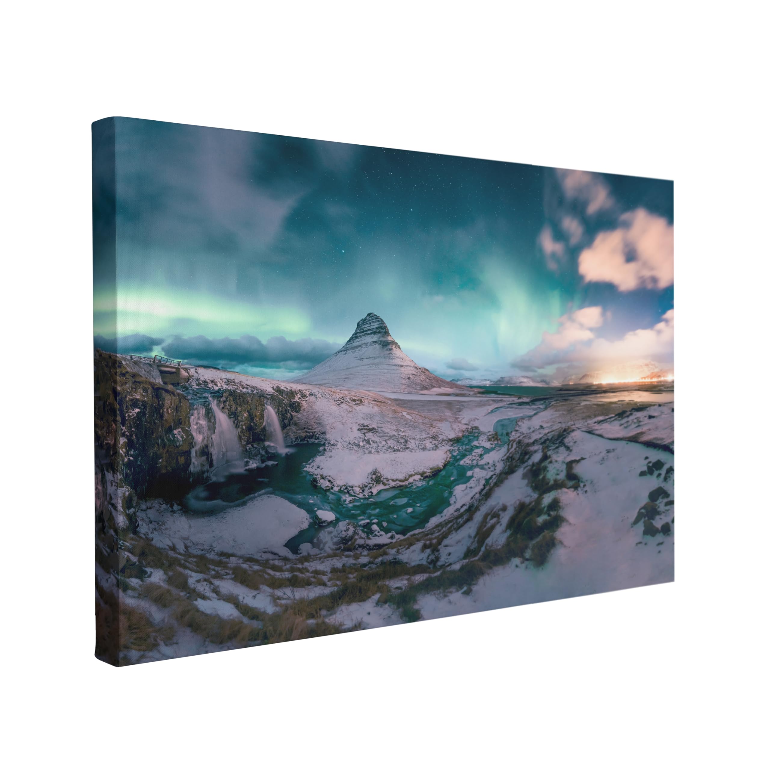 Northern Lights Wall Art - Aurora Borealis Canvas Print, Iceland Mountain Landscape Painting, Framed 20x30 Home Decor for Living Room, Bedroom & Office