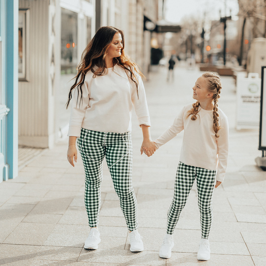 Mini Agnes Gingham Leggings - Women's Stretchy High Waist Yoga Pants for Workout, Lounge & Everyday Wear