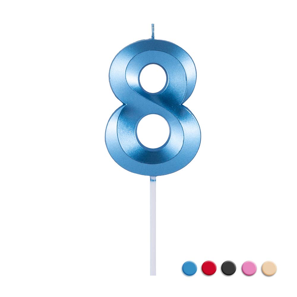 3D Multicolor Extended Big Number Birthday Candles - Cake Topper Decoration for Anniversaries, Graduations & Celebrations (Set of 8 Blue Candles) | Perfect for Birthday Cakes, Cupcakes & Party Desserts