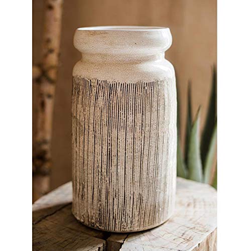 RusticReach Glazed Ceramic Abstract Brown Stripe White Vase - Handmade Home Decor for Living Room, Dining Table & Wedding Centerpiece