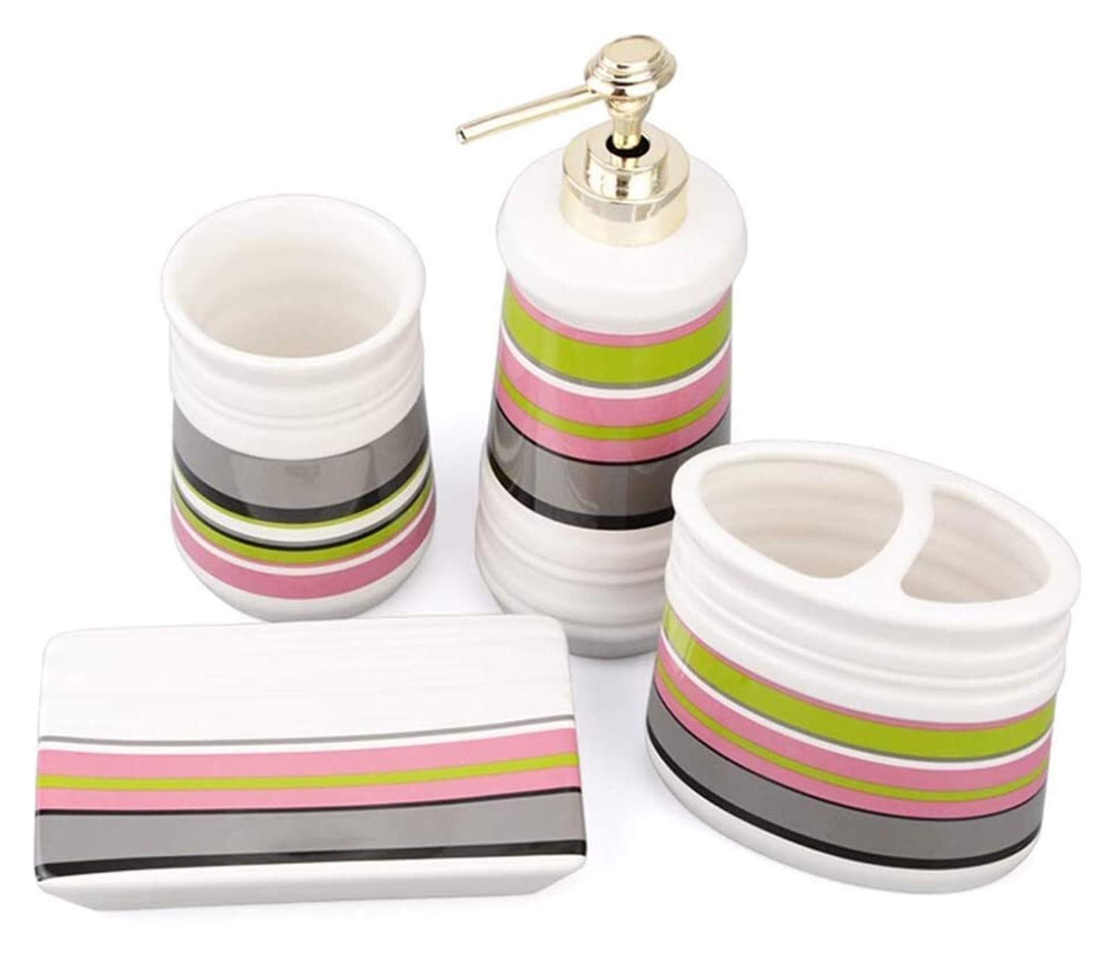 Premium Ceramic Soap Dispenser Set - 4-Piece Bathroom Accessories Kit with Pump Bottle, Soap Dish, Toothbrush Holder & Mouthwash Cup for Home, Hotel Decor | Modern Vanity Organizer for Sink Countertop