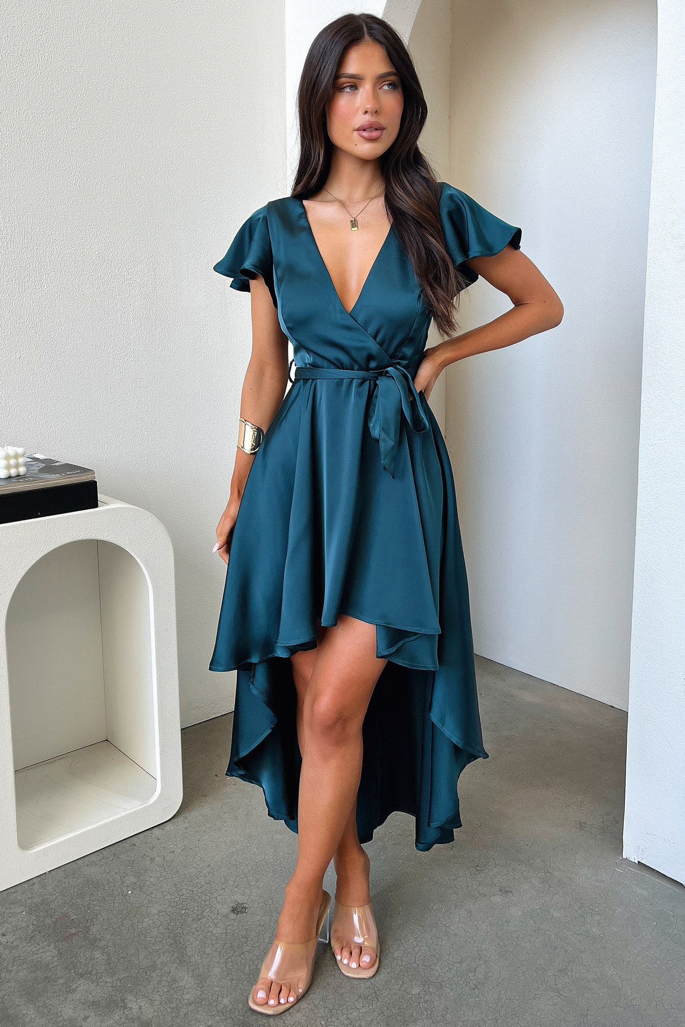Amelia Silk Midi Dress - Elegant Emerald Green Wrap Dress for Women | Perfect for Cocktail Parties, Weddings & Special Occasions