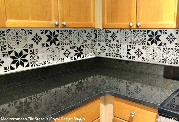Mediterranean Tile Stencil Set for DIY Home Decor - Reusable Painting Templates for Walls, Floors, and Furniture - Perfect for Kitchen Backsplash, Bathroom, and Outdoor Projects